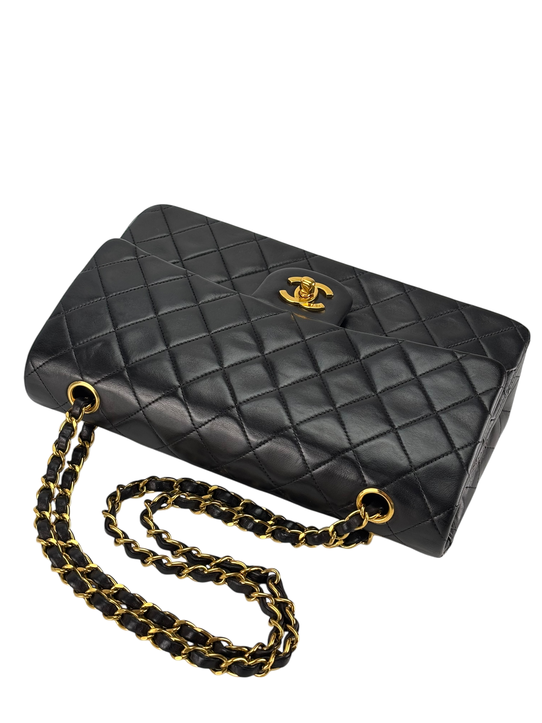 CHANEL - Medium Classic Double Flap Bag Black Lambskin Gold Hardware (CF25)