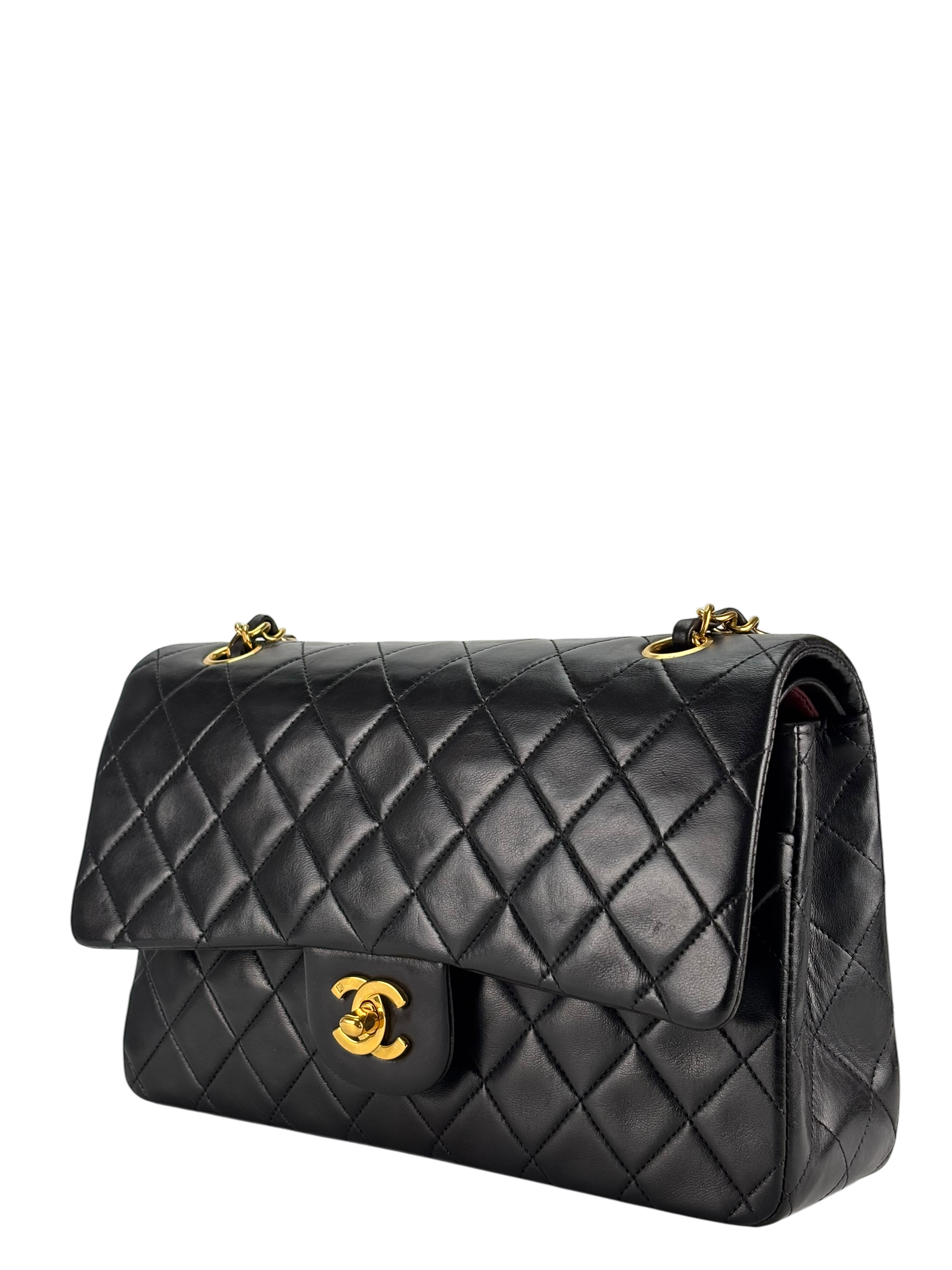 CHANEL - Medium Classic Double Flap Bag Black Lambskin Gold Hardware (CF25)