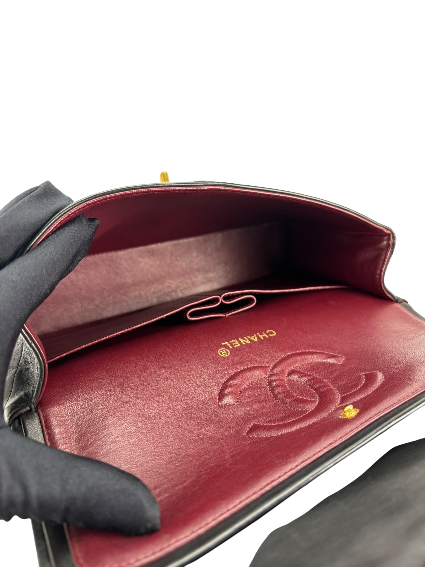 CHANEL - Medium Classic Double Flap Bag Black Lambskin Gold Hardware (CF25)