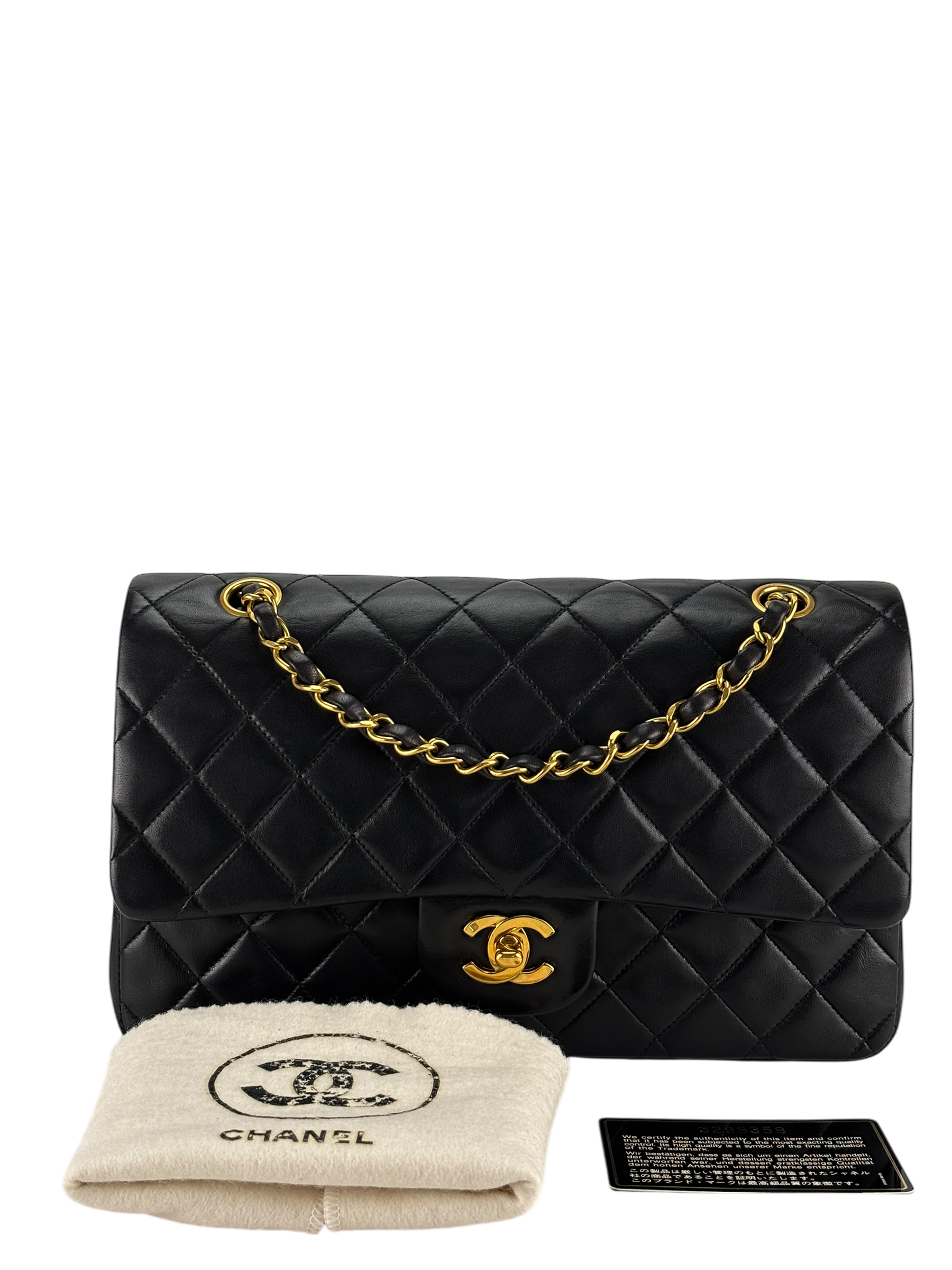 CHANEL - Medium Classic Double Flap Bag Matelasse Black Lambskin Sliver Hardware (CF25)