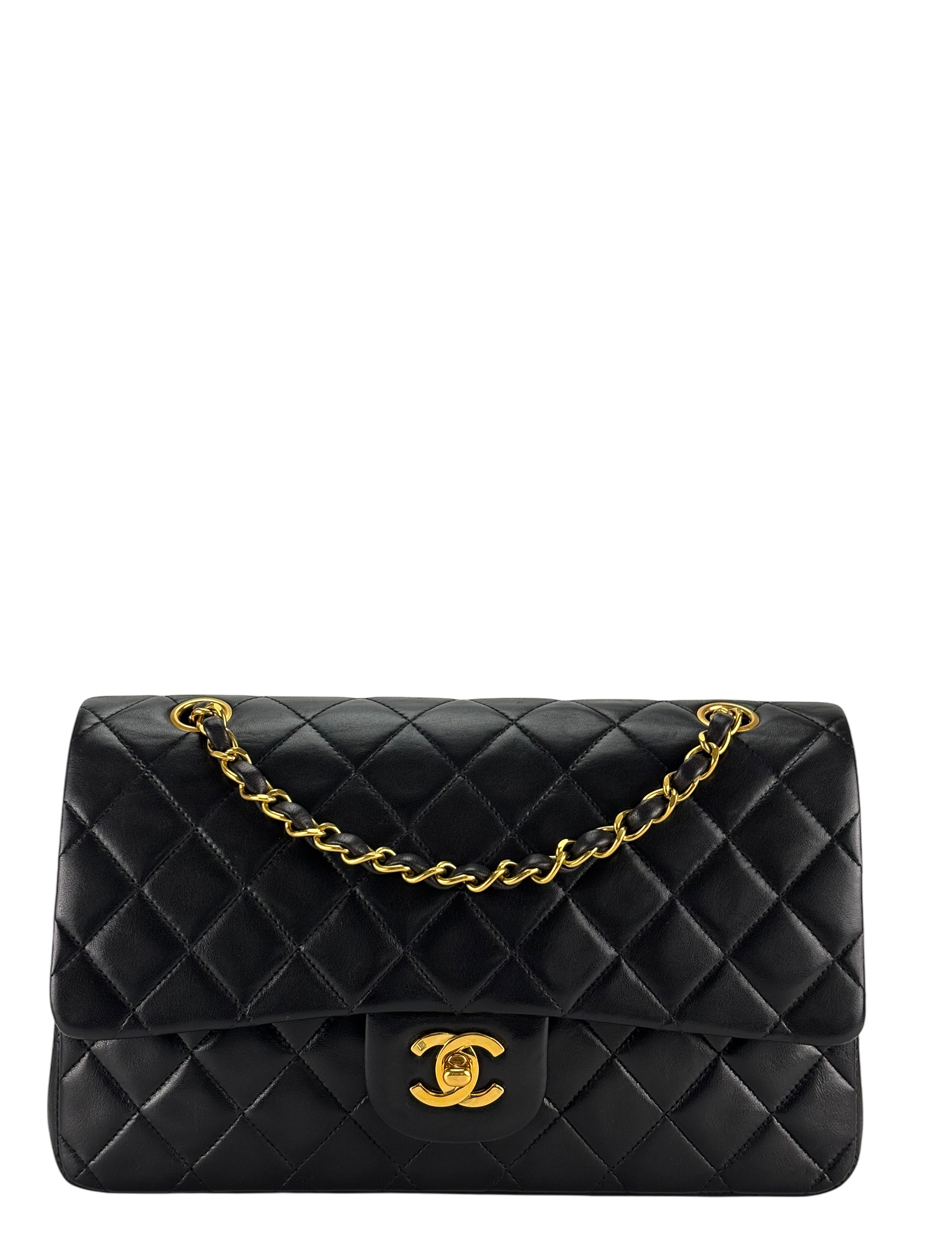 CHANEL - Medium Classic Double Flap Bag Matelasse Black Lambskin Sliver Hardware (CF25)  