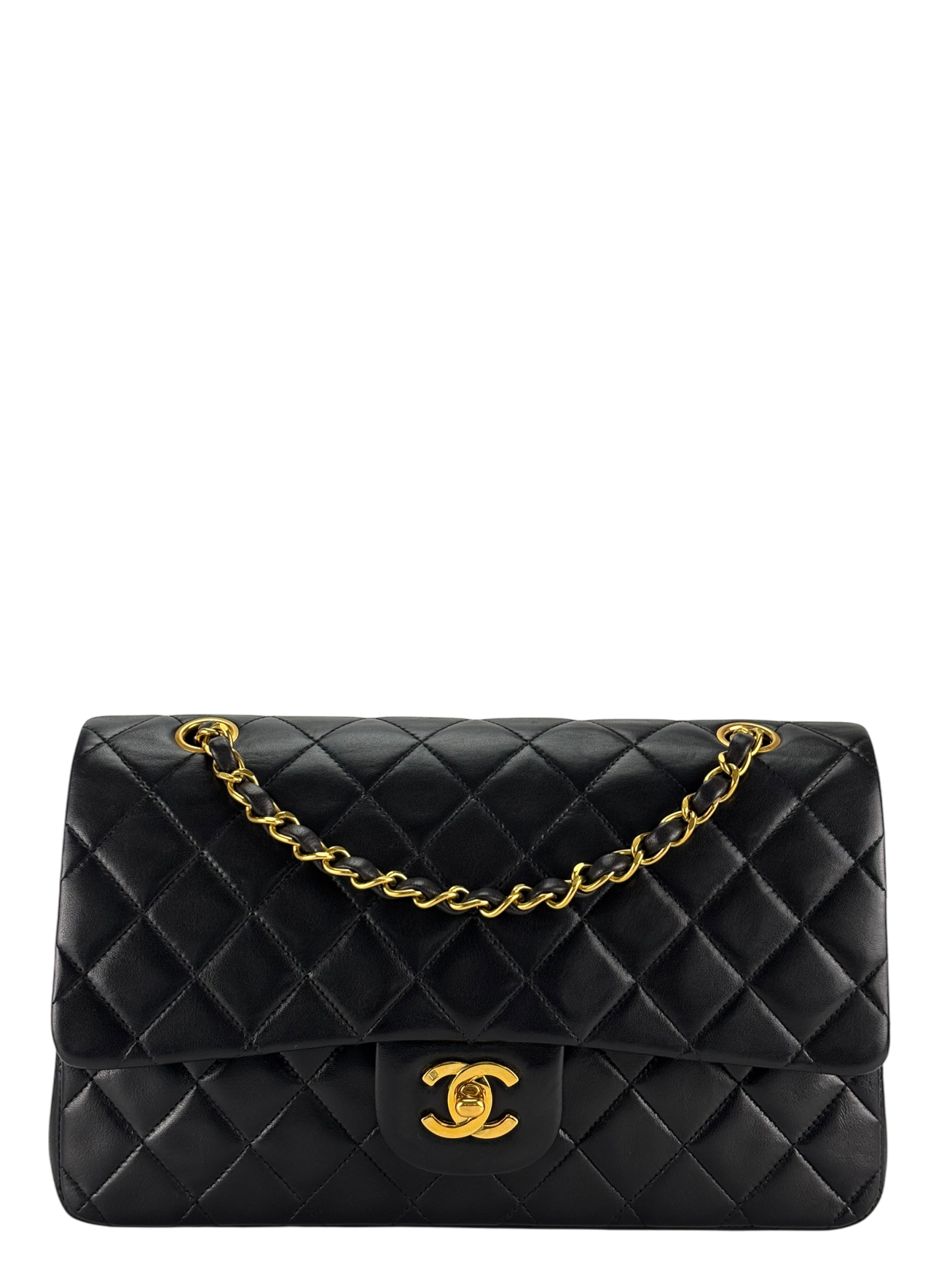 CHANEL - Medium Classic Double Flap Bag Matelasse Black Lambskin Sliver Hardware (CF25)
