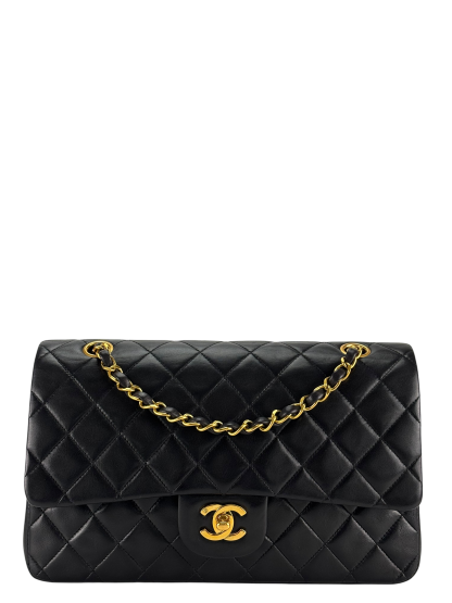 CHANEL - Medium Classic Double Flap Bag Matelasse Black Lambskin Sliver Hardware (CF25)  