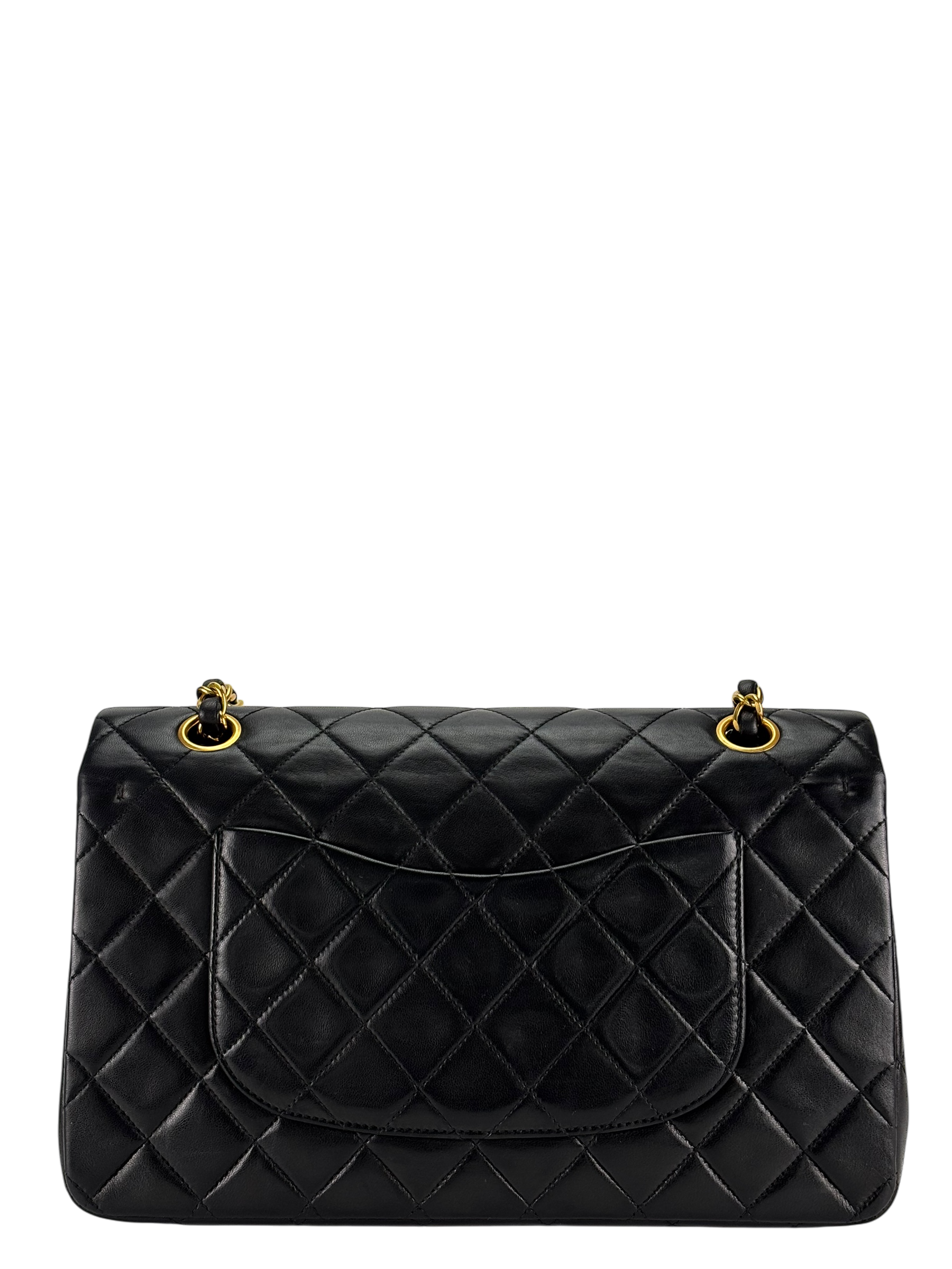 CHANEL - Medium Classic Double Flap Bag Matelasse Black Lambskin Sliver Hardware (CF25)  