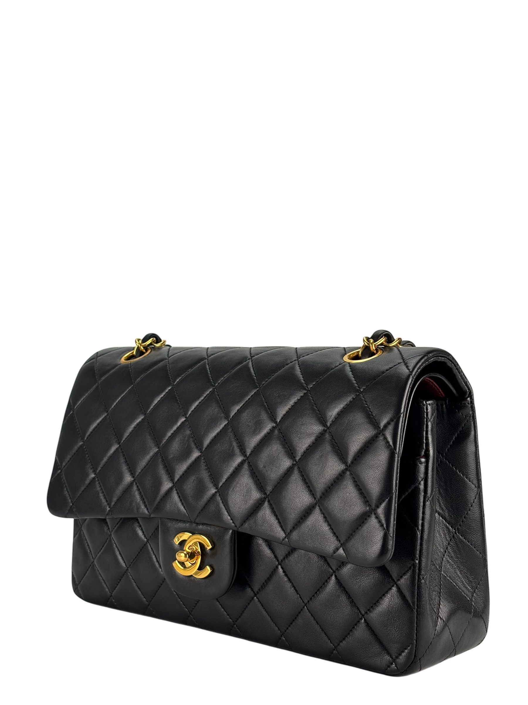 CHANEL - Medium Classic Double Flap Bag Matelasse Black Lambskin Sliver Hardware (CF25)