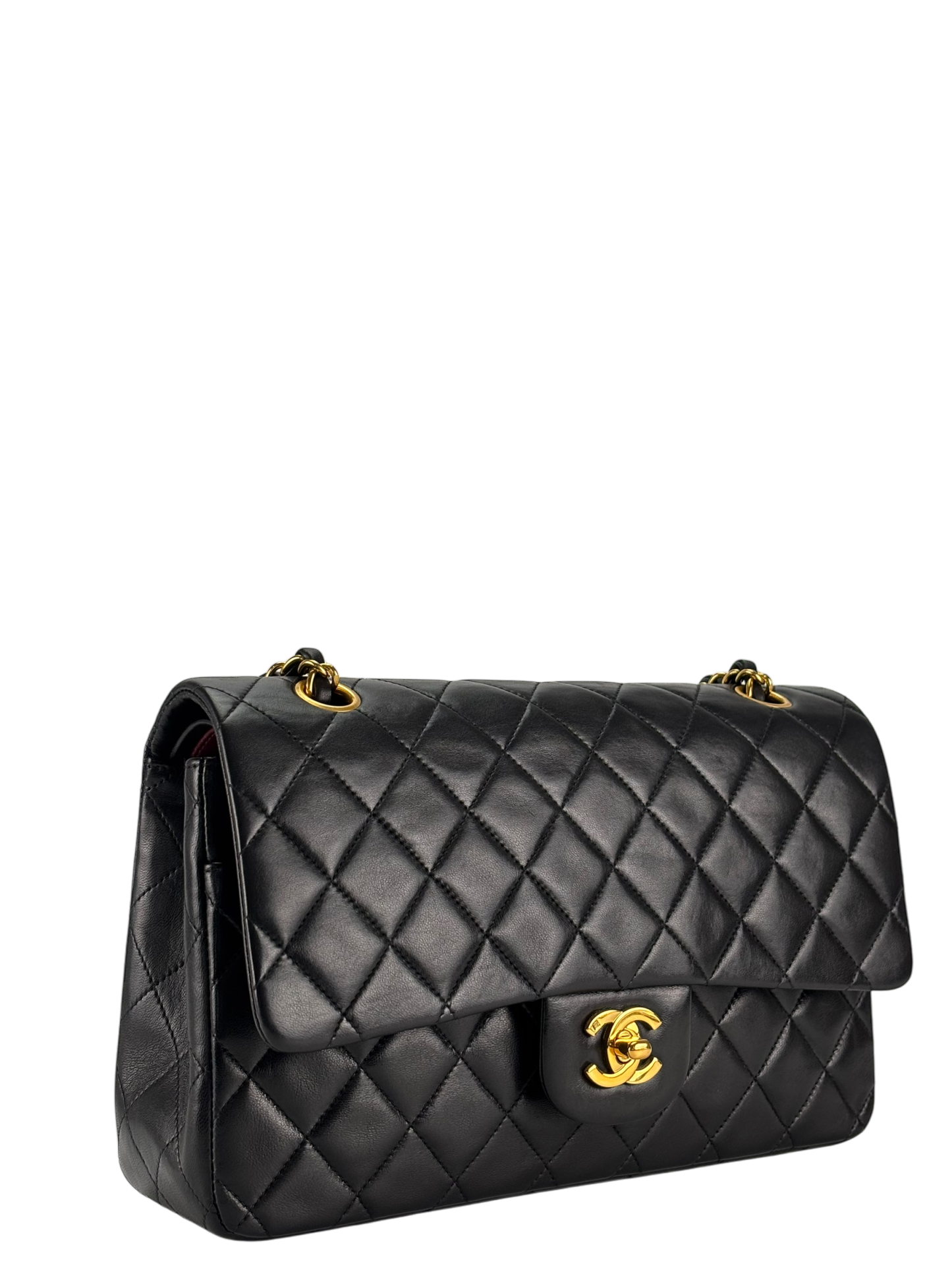 CHANEL - Medium Classic Double Flap Bag Matelasse Black Lambskin Sliver Hardware (CF25)