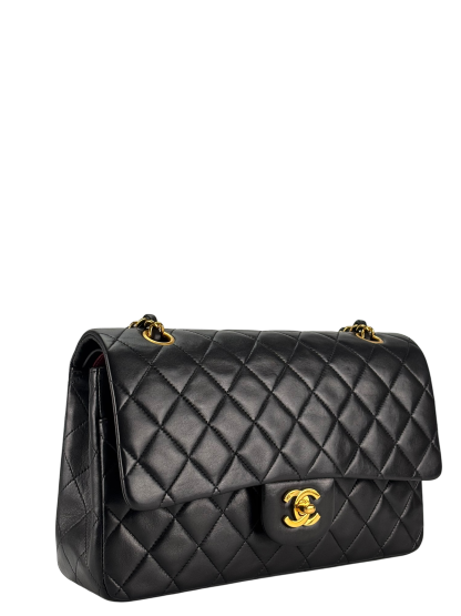 CHANEL - Medium Classic Double Flap Bag Matelasse Black Lambskin Sliver Hardware (CF25)  
