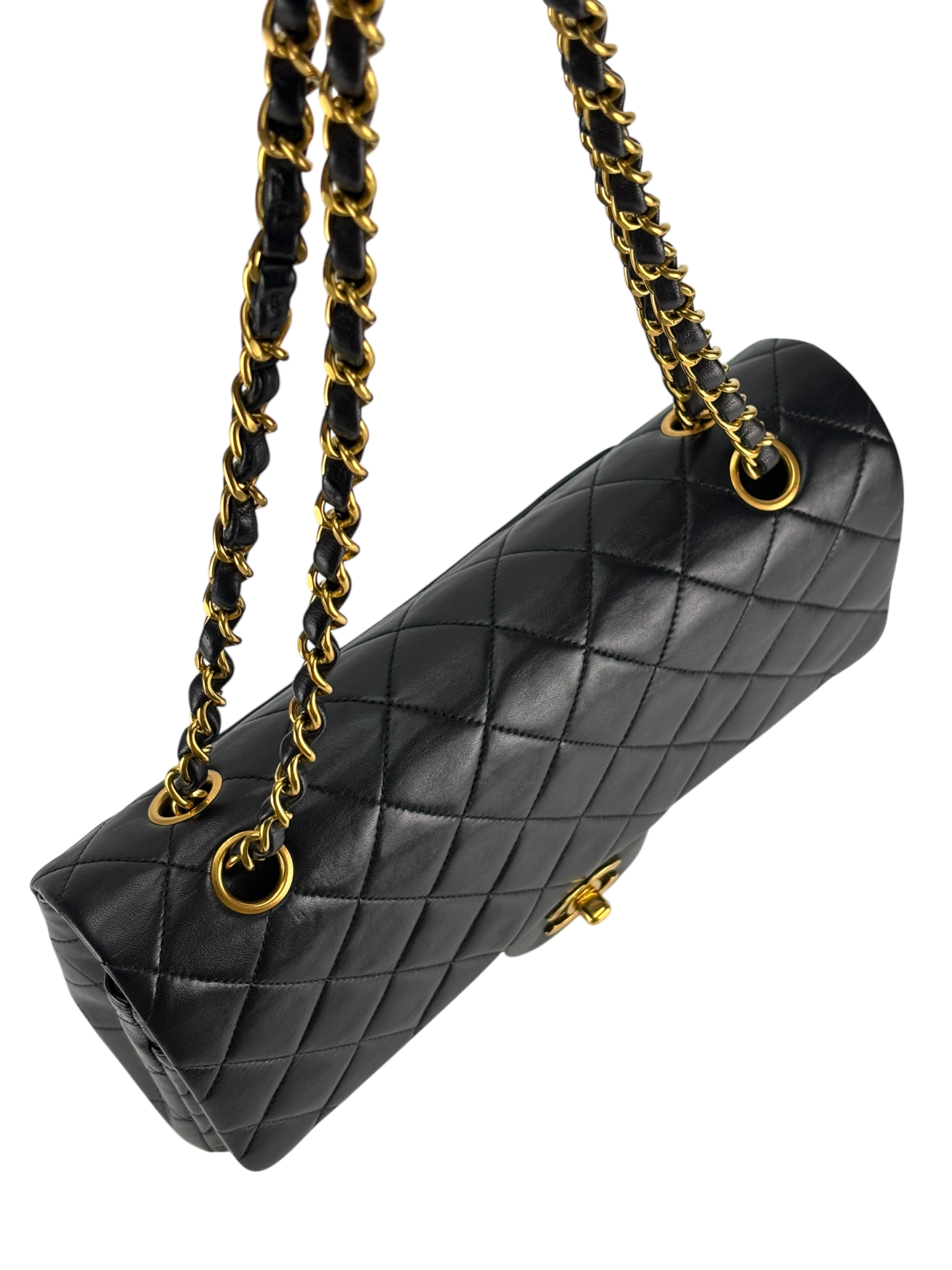 CHANEL - Medium Classic Double Flap Bag Matelasse Black Lambskin Sliver Hardware (CF25)