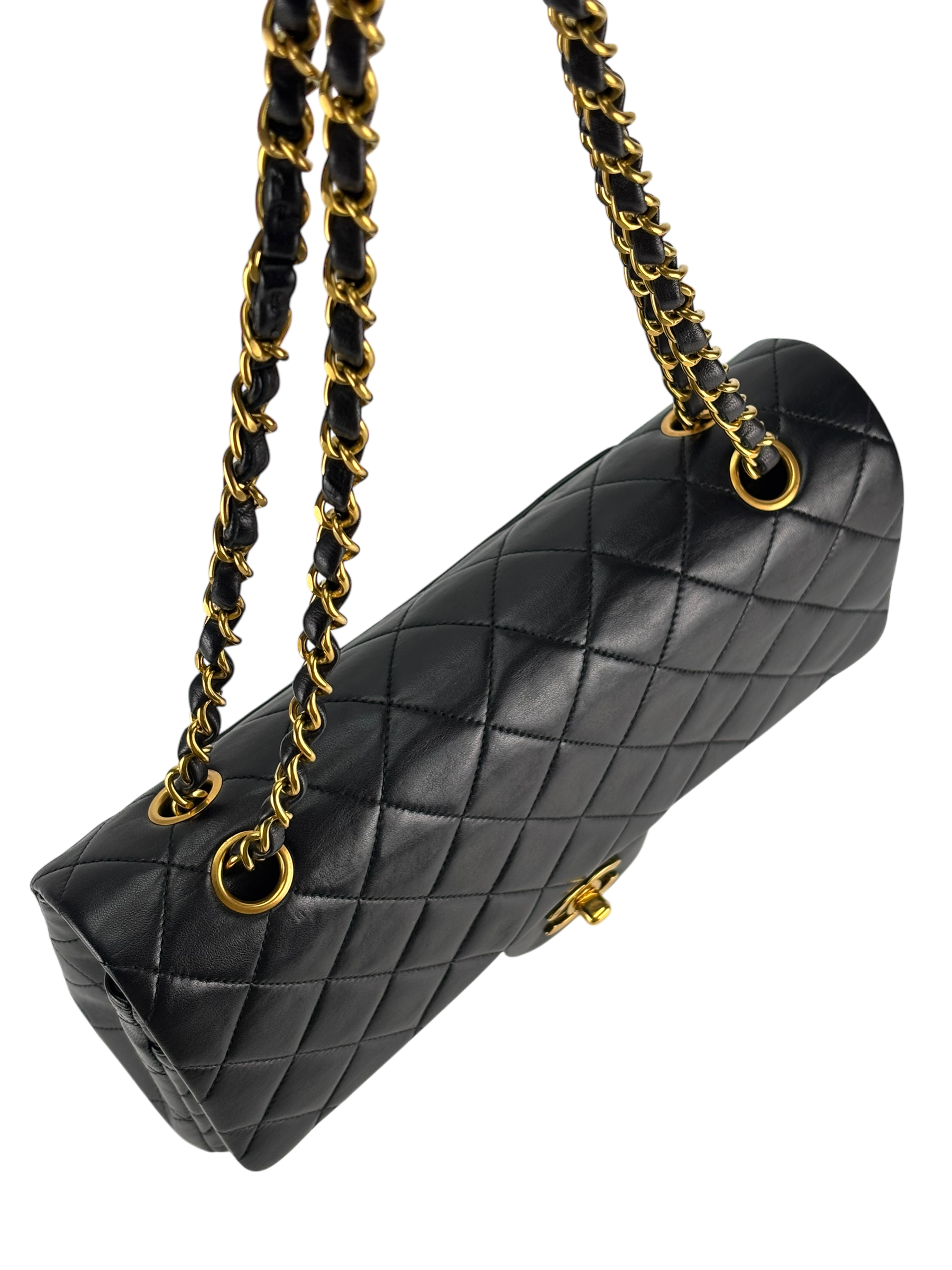 CHANEL - Medium Classic Double Flap Bag Matelasse Black Lambskin Sliver Hardware (CF25)