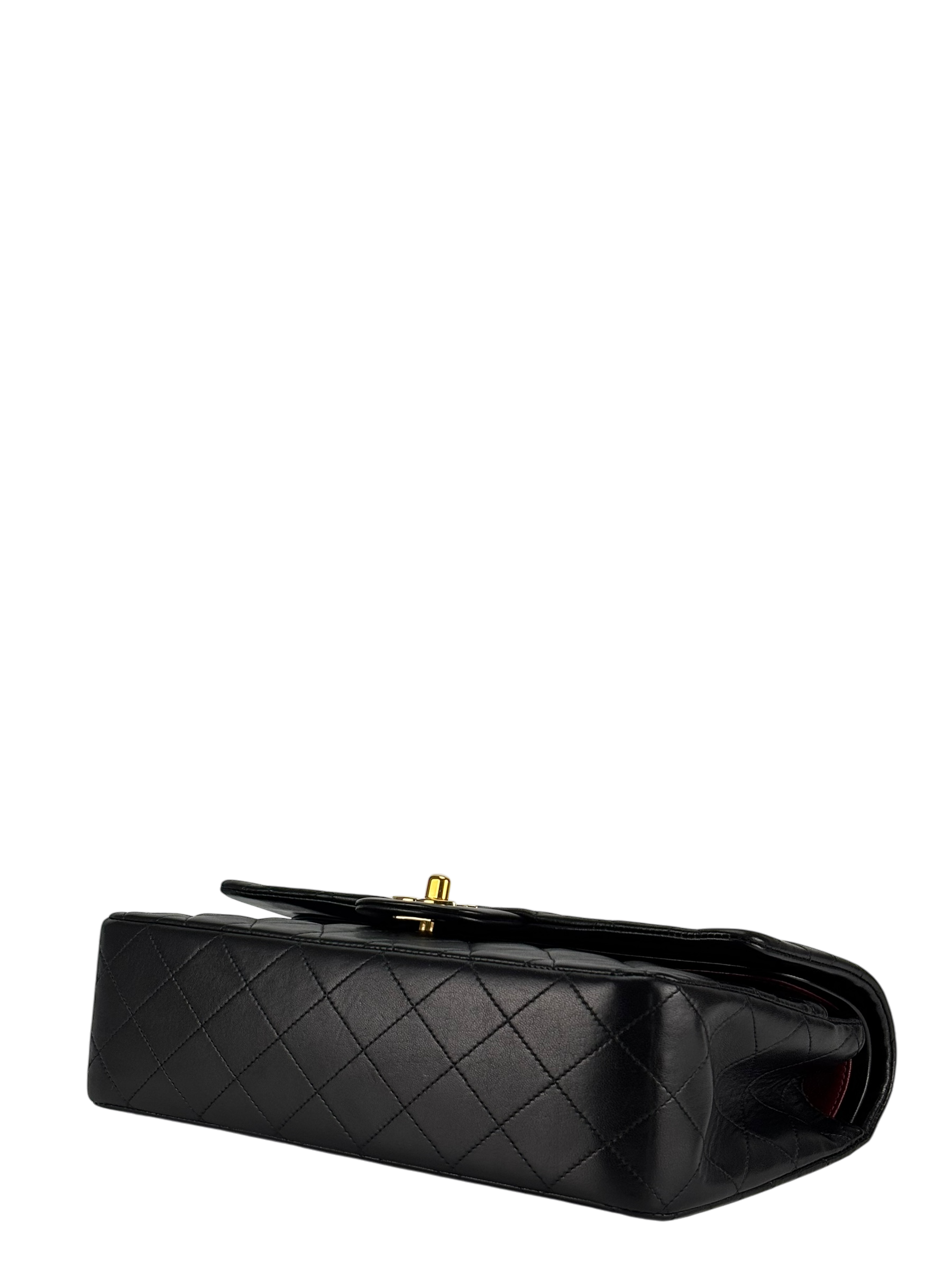 CHANEL - Medium Classic Double Flap Bag Matelasse Black Lambskin Sliver Hardware (CF25)
