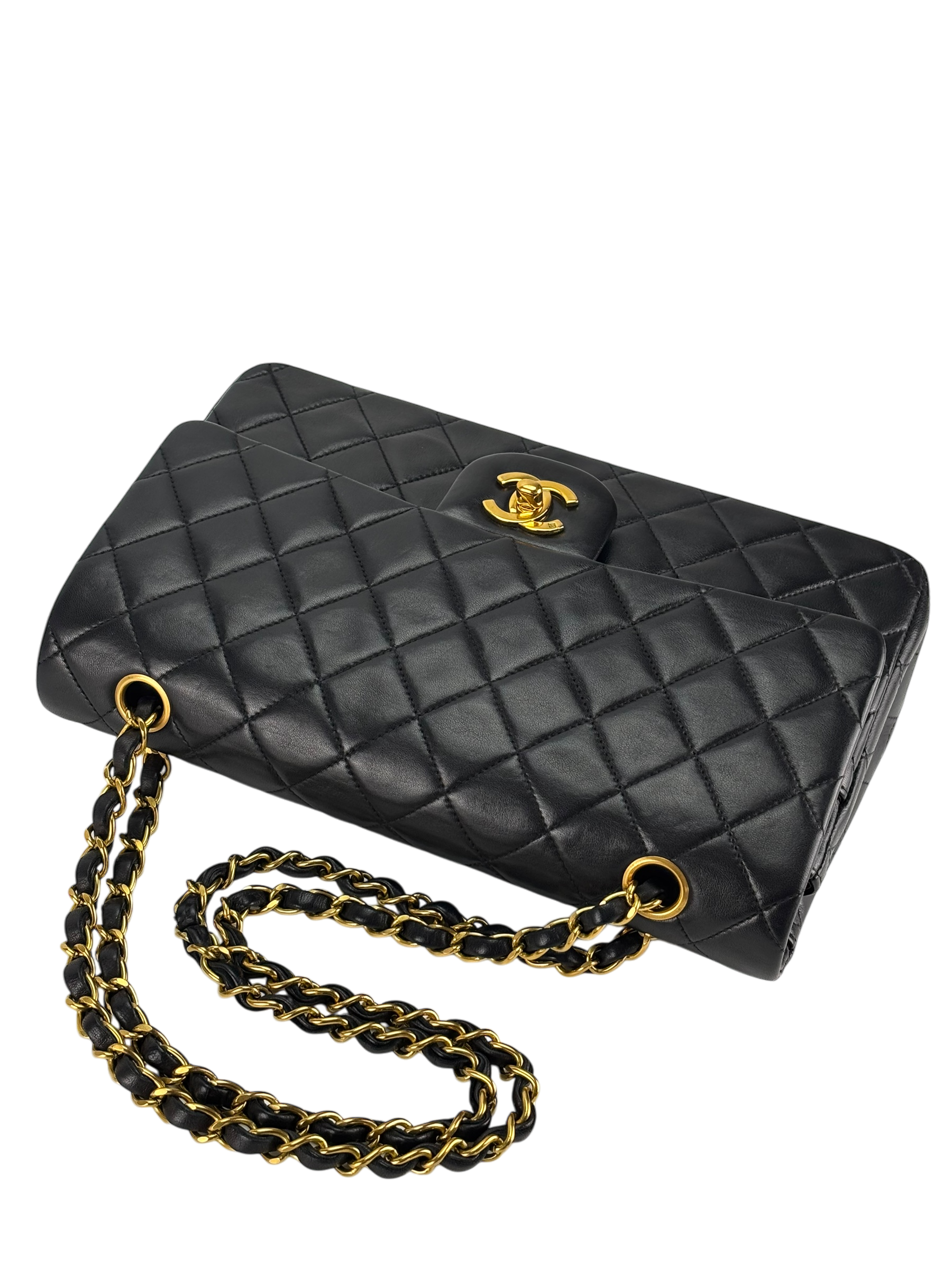 CHANEL - Medium Classic Double Flap Bag Matelasse Black Lambskin Sliver Hardware (CF25)