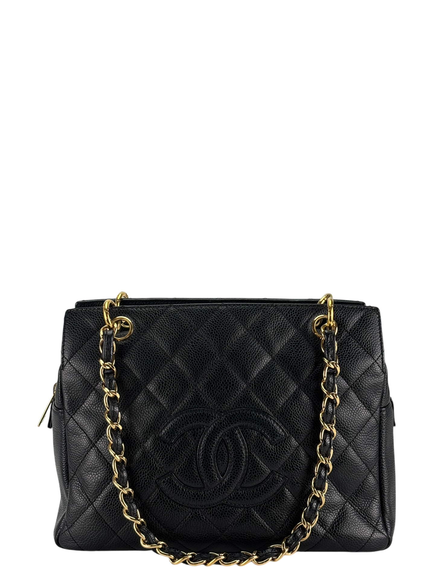CHANEL - Black Caviar Quilted Shopping Tote PTT Gold Hardware