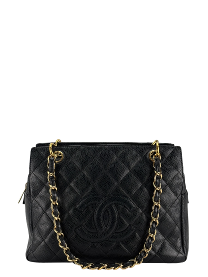 CHANEL - Black Caviar Quilted Shopping Tote PTT Gold Hardware