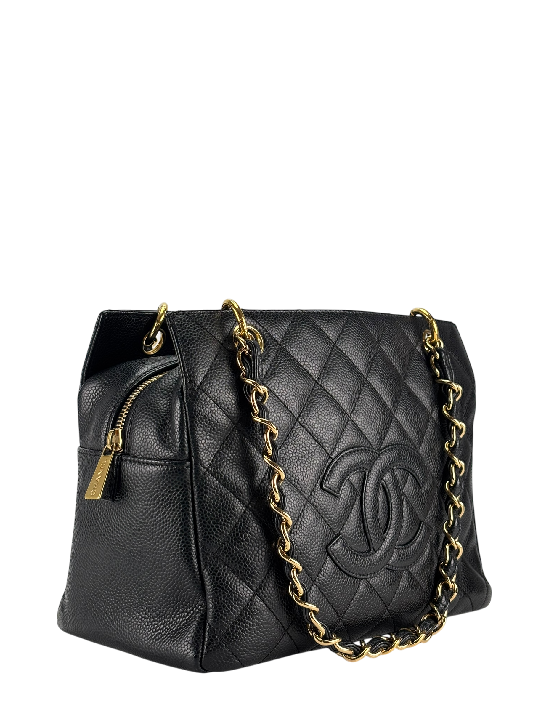 CHANEL - Black Caviar Quilted Shopping Tote PTT Gold Hardware