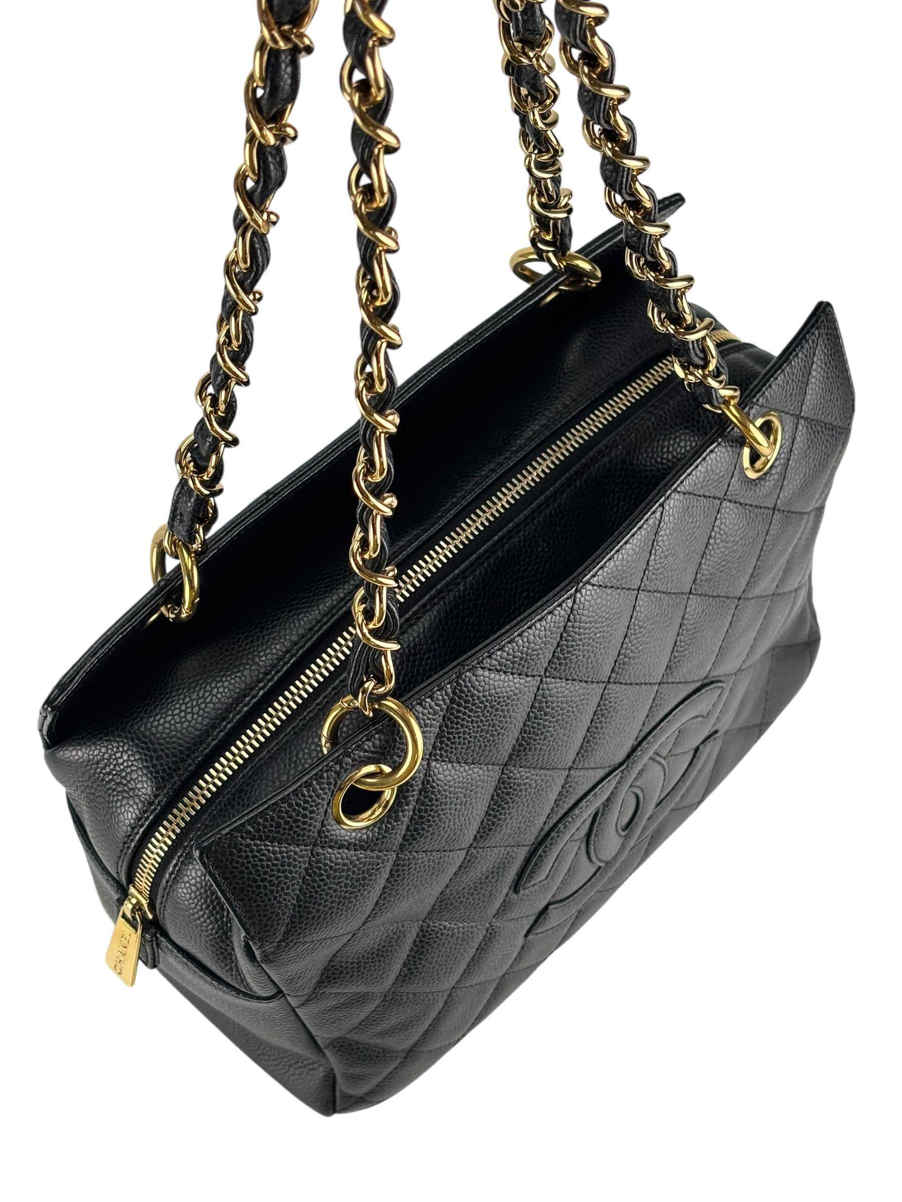 CHANEL - Black Caviar Quilted Shopping Tote PTT Gold Hardware