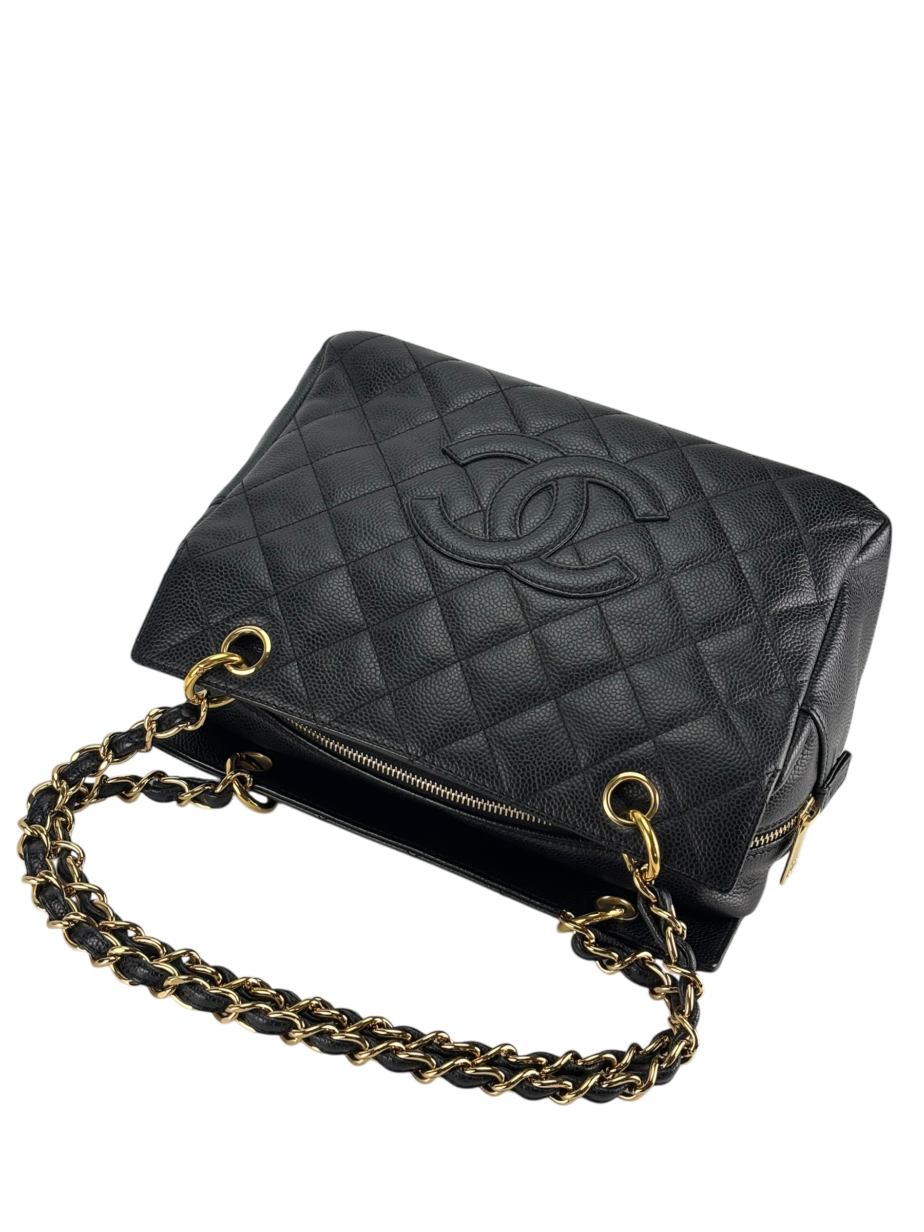CHANEL - Black Caviar Quilted Shopping Tote PTT Gold Hardware