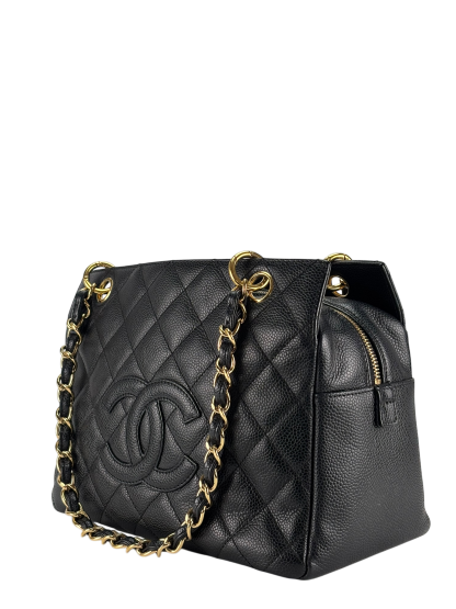 CHANEL - Black Caviar Quilted Shopping Tote PTT Gold Hardware