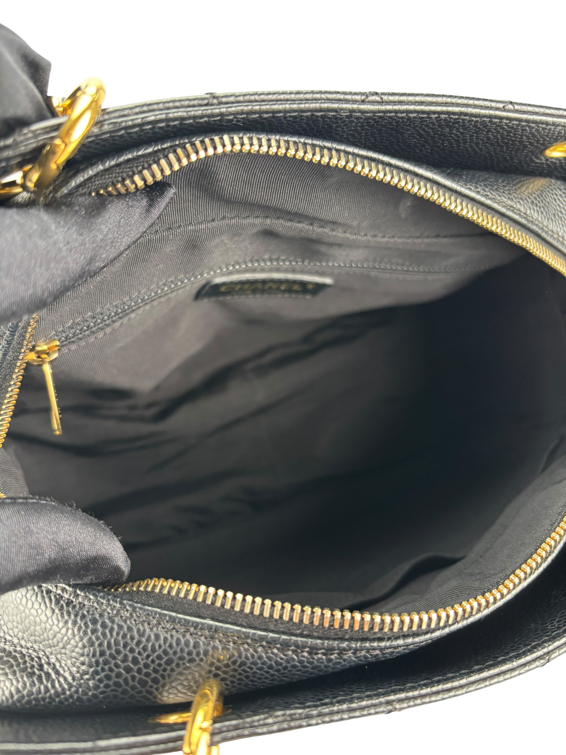 CHANEL - Black Caviar Quilted Shopping Tote PTT Gold Hardware
