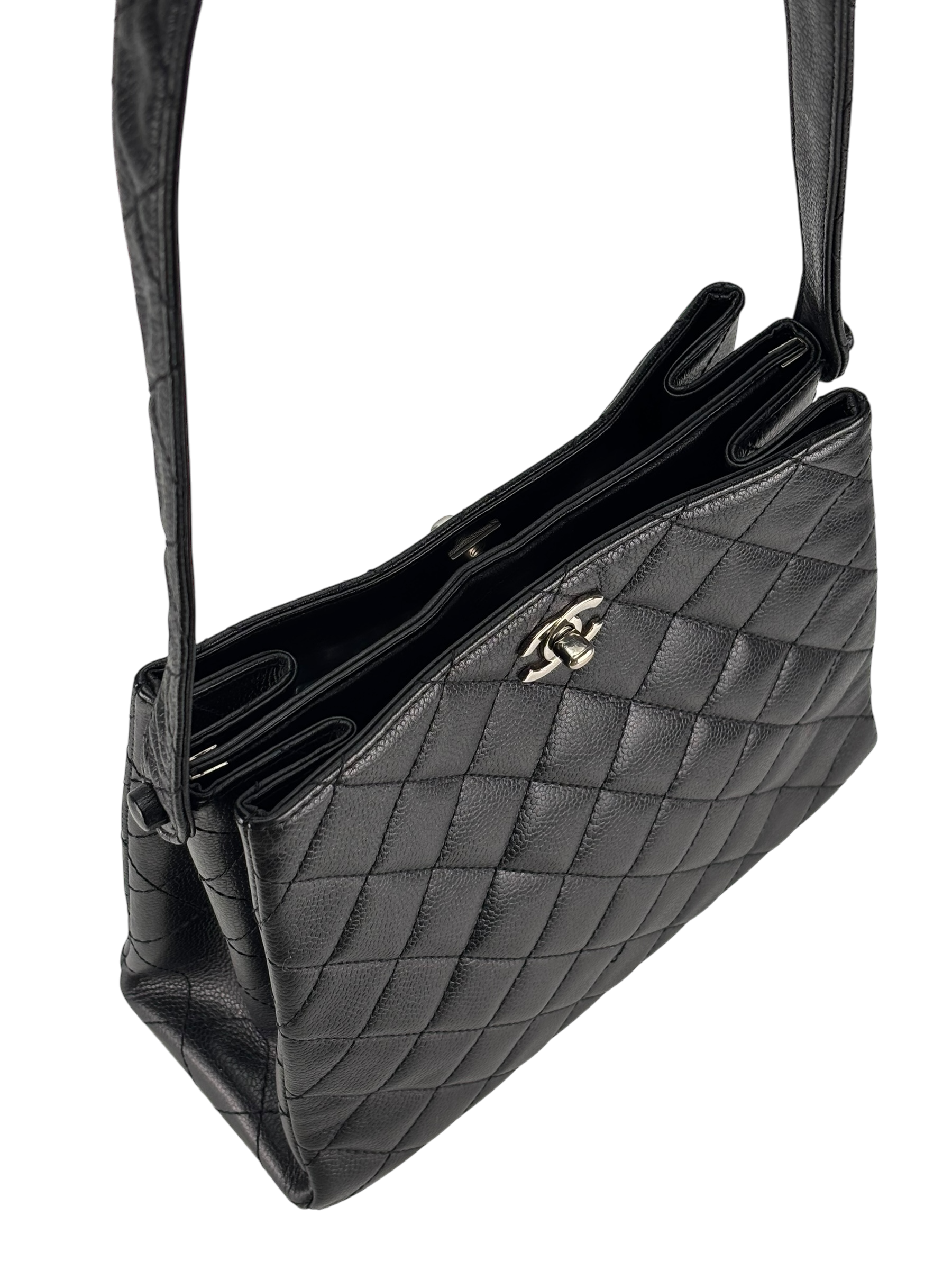 CHANEL - Black Caviar Matelasse Shoulder Bag Bags 
