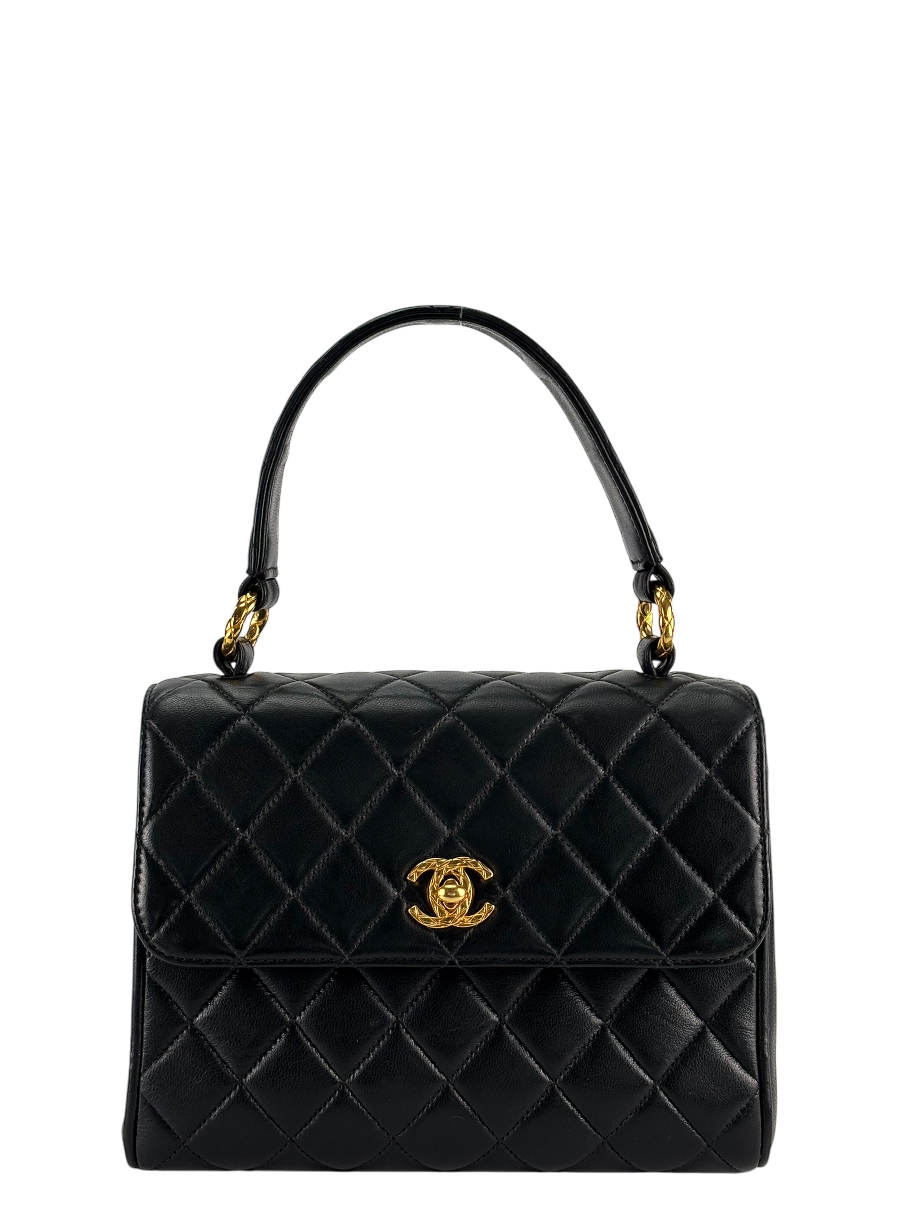 CHANEL - Classic Black Lambskin Mini Kelly Flap Bag