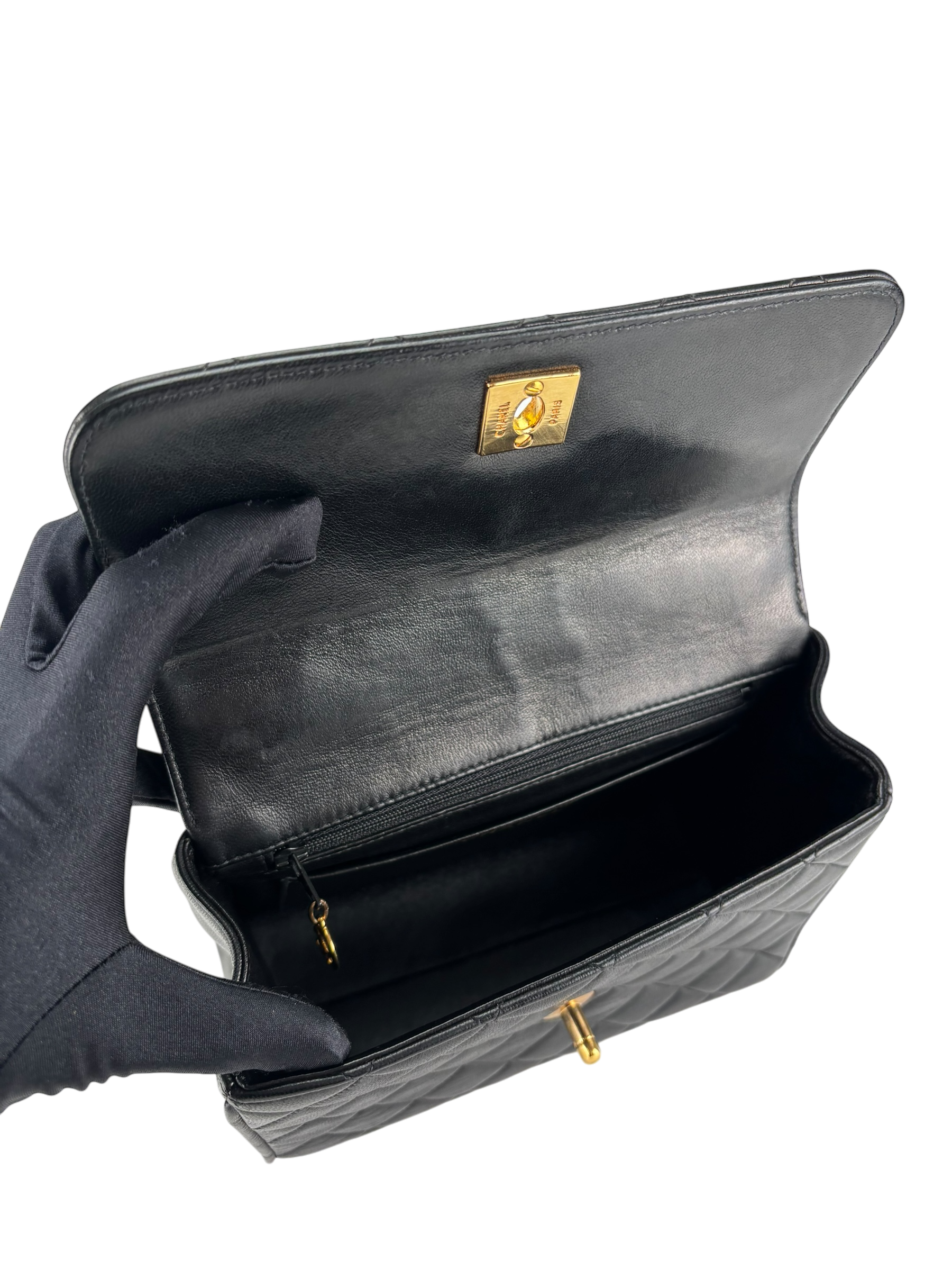 CHANEL - Classic Black Lambskin Mini Kelly Flap Bag