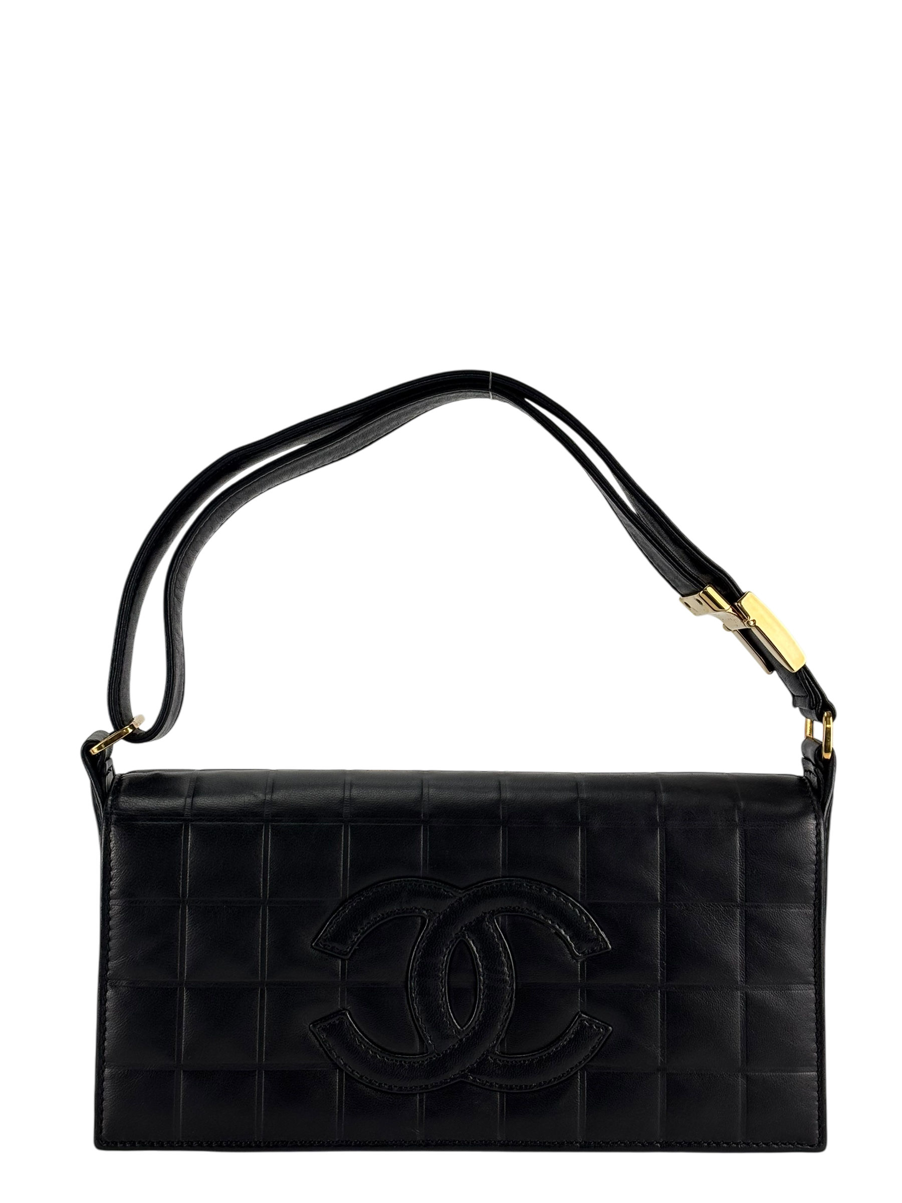 CHANEL - Black Lambskin Choco Bar Shoulder Bag – Camellia Vintage