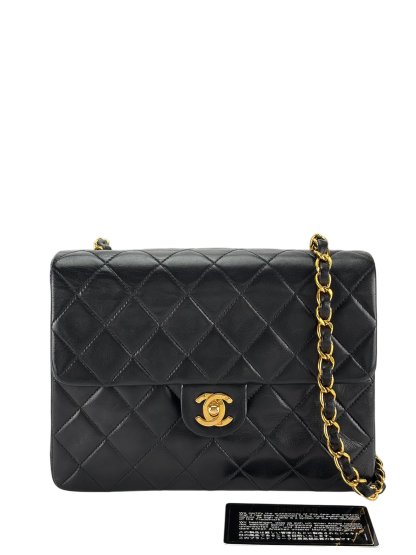 CHANEL - Black Lambskin Mini Classic Square Flap Shoulder Bag 20