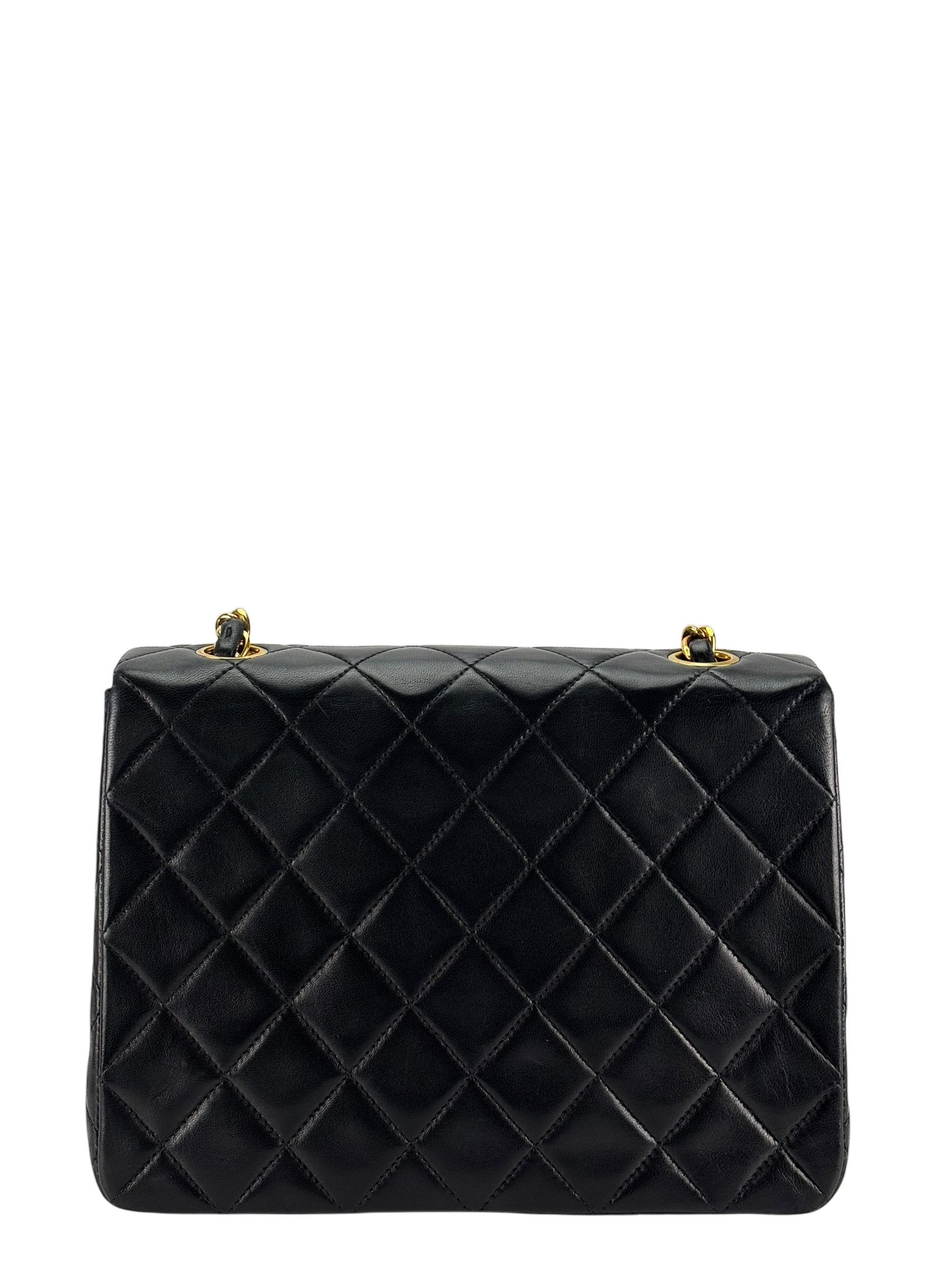 CHANEL - Black Lambskin Mini Classic Square Flap Shoulder Bag 20