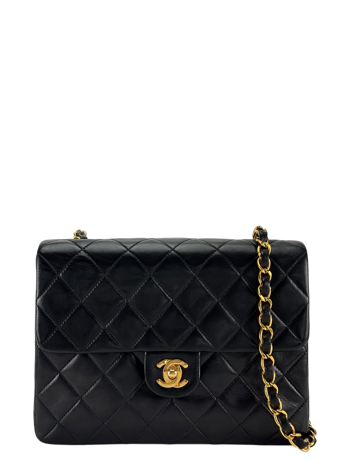 CHANEL - Black Lambskin Mini Classic Square Flap Shoulder Bag 20