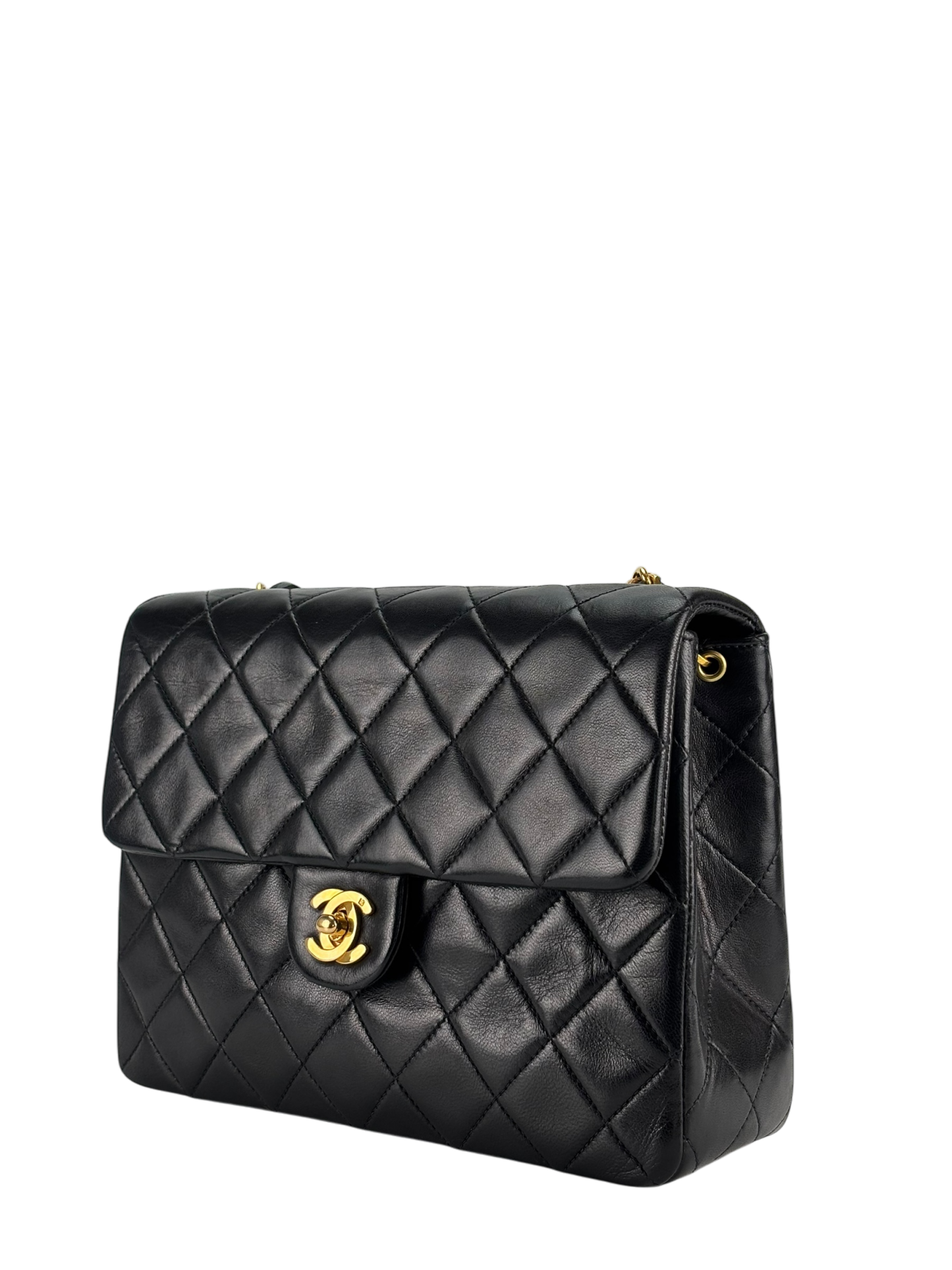 CHANEL - Black Lambskin Mini Classic Square Flap Shoulder Bag 20