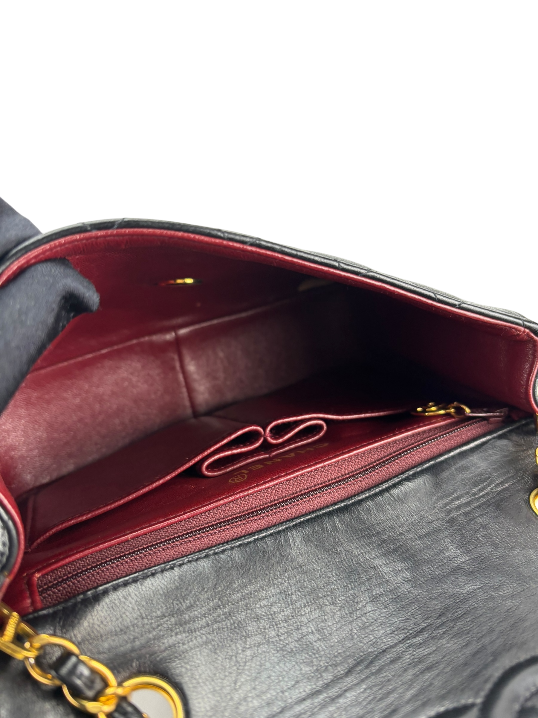 CHANEL - Black Lambskin Mini Classic Square Flap Shoulder Bag 20