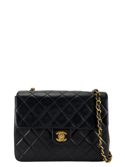 CHANEL - Black Lambskin Mini Classic Square Flap Shoulder Bag 20