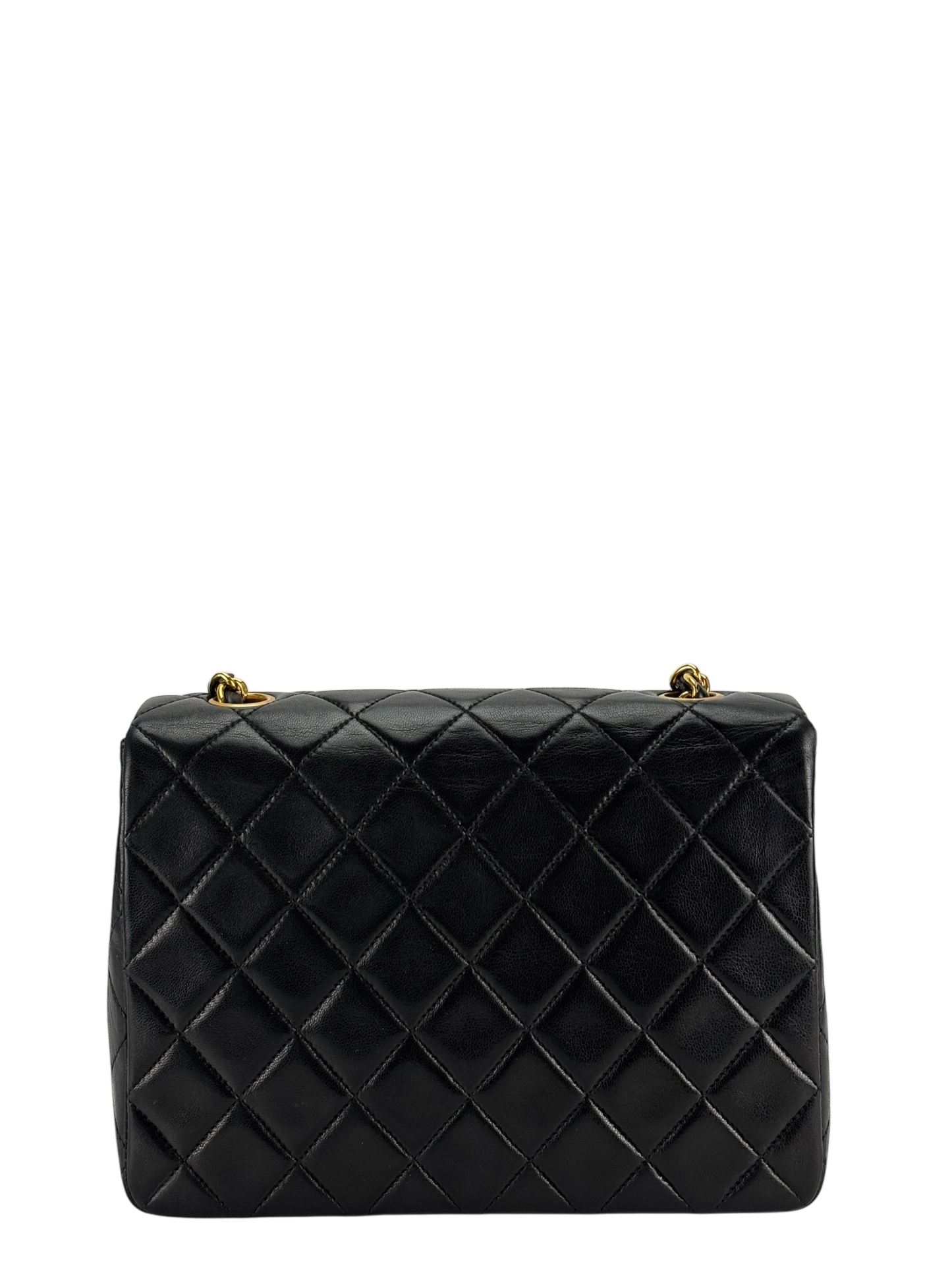 CHANEL - Black Lambskin Mini Classic Square Flap Shoulder Bag 20