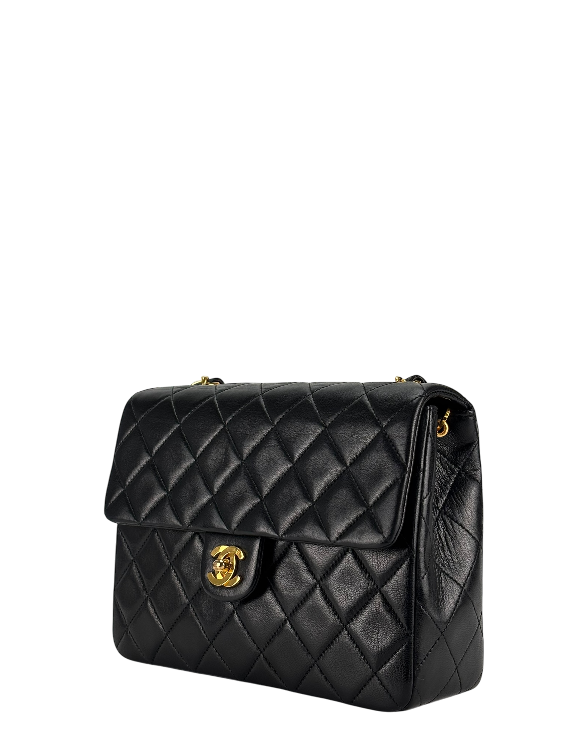 CHANEL - Black Lambskin Mini Classic Square Flap Shoulder Bag 20