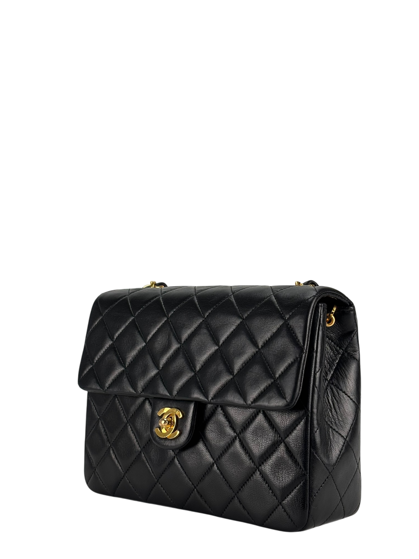 CHANEL - Black Lambskin Mini Classic Square Flap Shoulder Bag 20