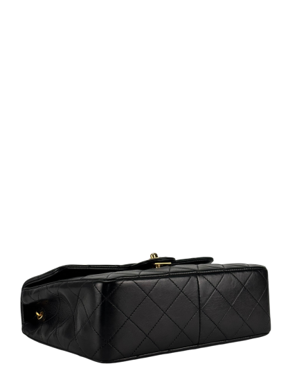 CHANEL - Black Lambskin Mini Classic Square Flap Shoulder Bag 20