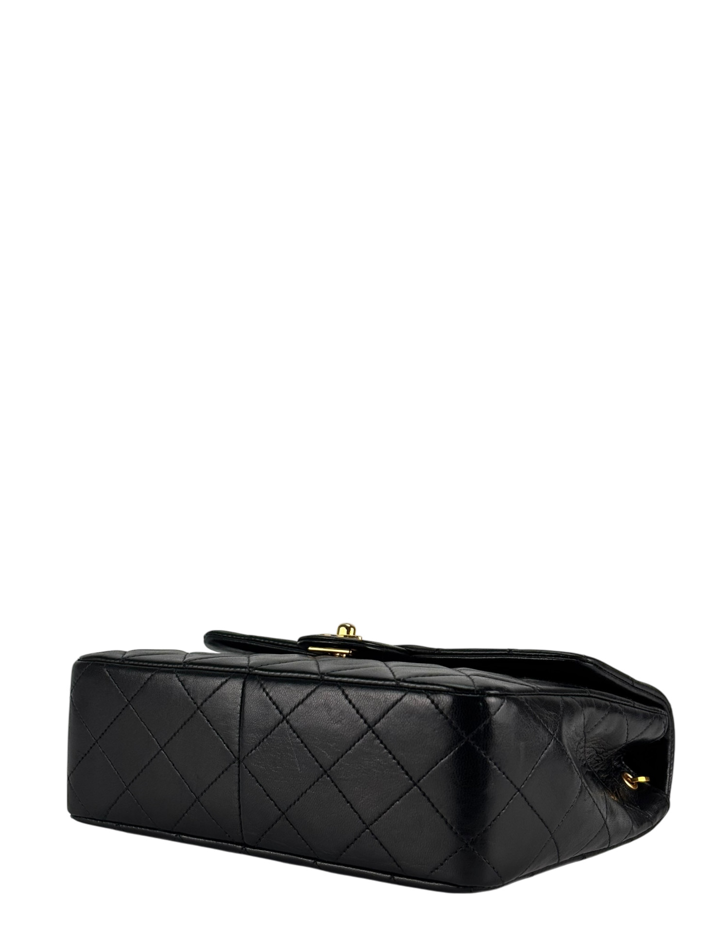 CHANEL - Black Lambskin Mini Classic Square Flap Shoulder Bag 20