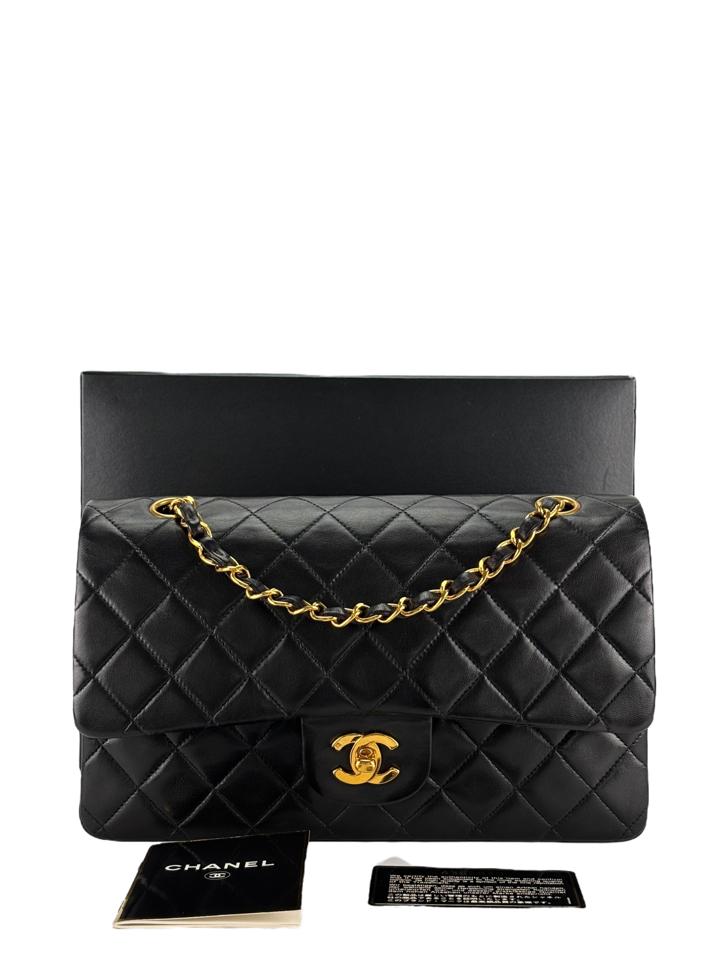 CHANEL - Medium Classic Double Flap Bag Matelasse Black Lambskin Gold Hardware (CF25)