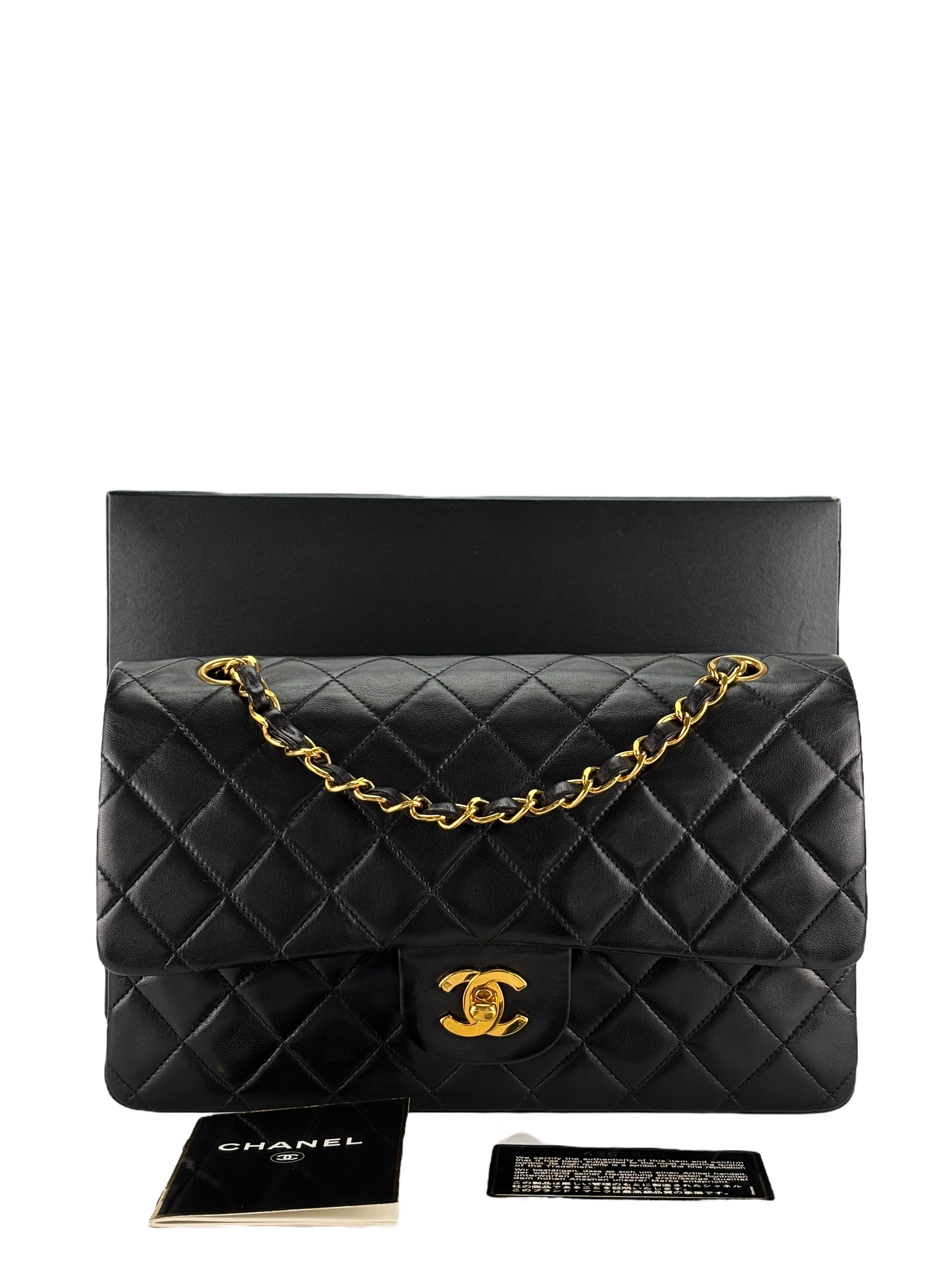 CHANEL - Medium Classic Double Flap Bag Matelasse Black Lambskin Gold Hardware (CF25)