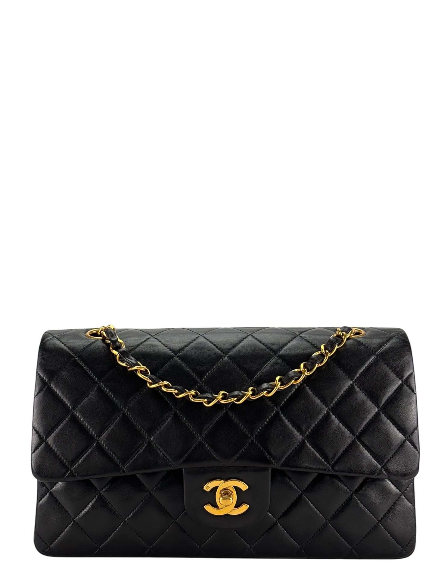 CHANEL - Medium Classic Double Flap Bag Matelasse Black Lambskin Gold Hardware (CF25)