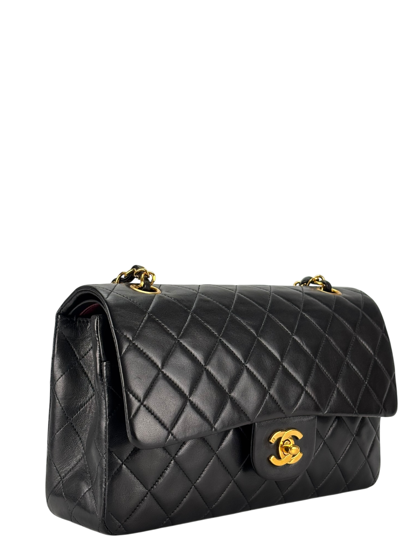 CHANEL - Medium Classic Double Flap Bag Matelasse Black Lambskin Gold Hardware (CF25)