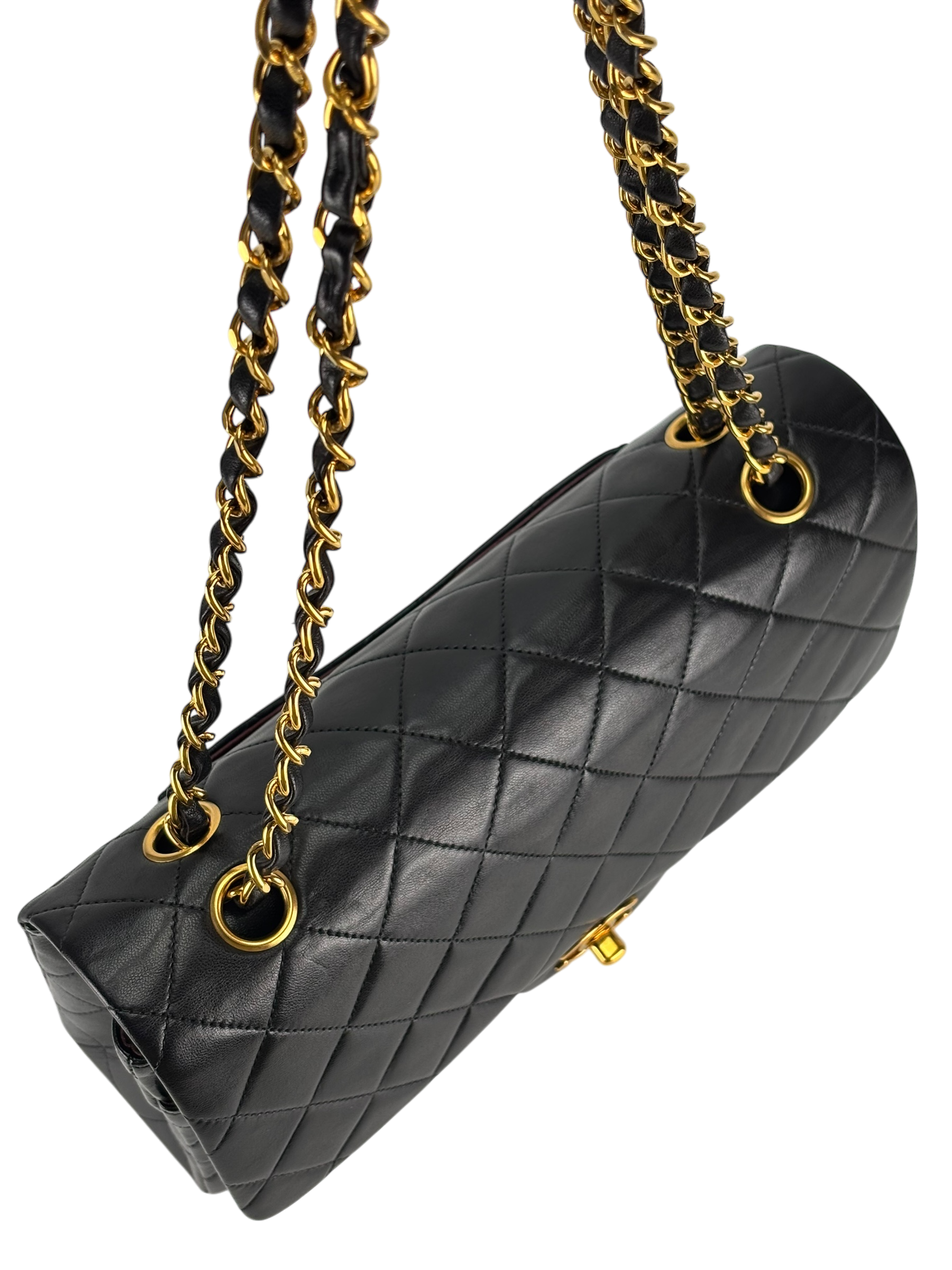 CHANEL - Medium Classic Double Flap Bag Matelasse Black Lambskin Gold Hardware (CF25)