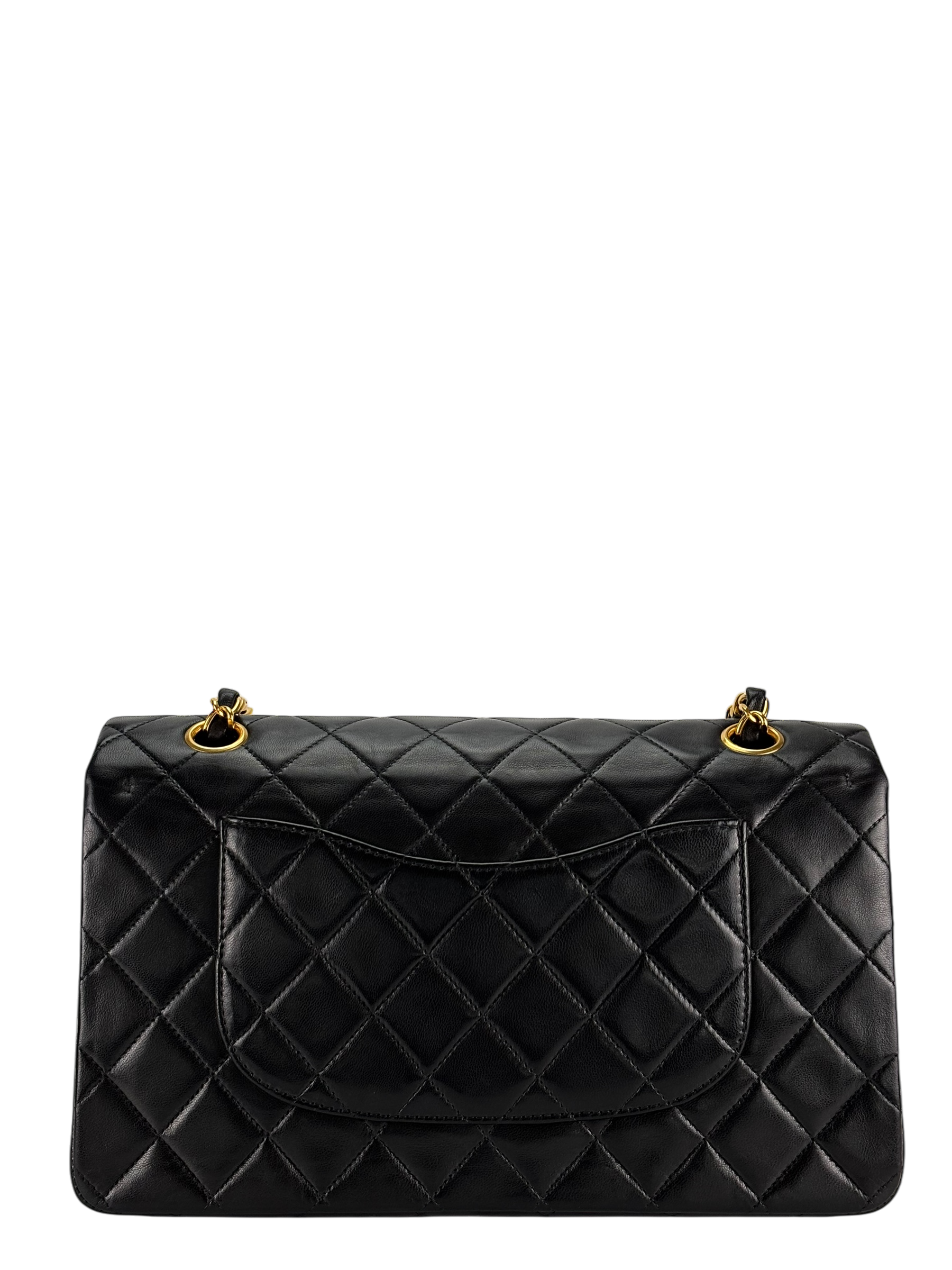 CHANEL - Medium Classic Double Flap Bag Matelasse Black Lambskin Gold Hardware (CF25)