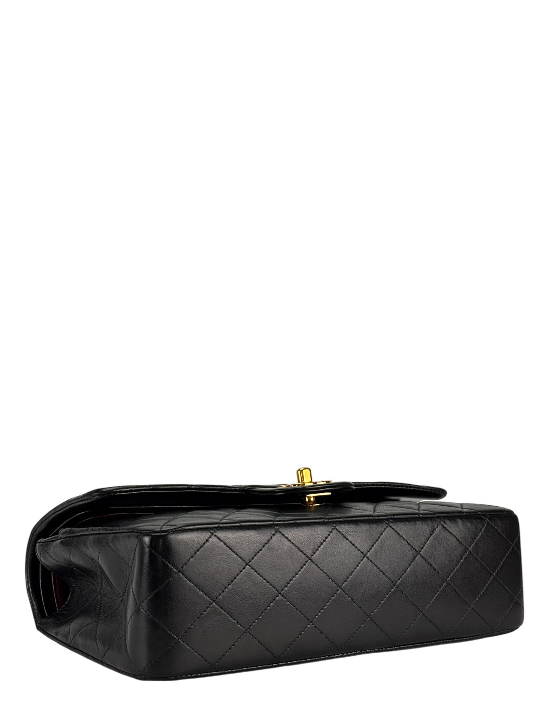 CHANEL - Medium Classic Double Flap Bag Matelasse Black Lambskin Gold Hardware (CF25)