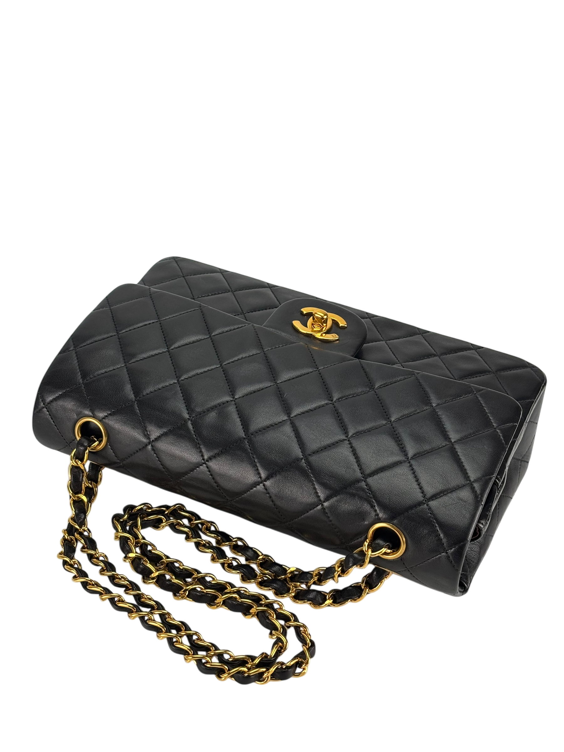 CHANEL - Medium Classic Double Flap Bag Matelasse Black Lambskin Gold Hardware (CF25)