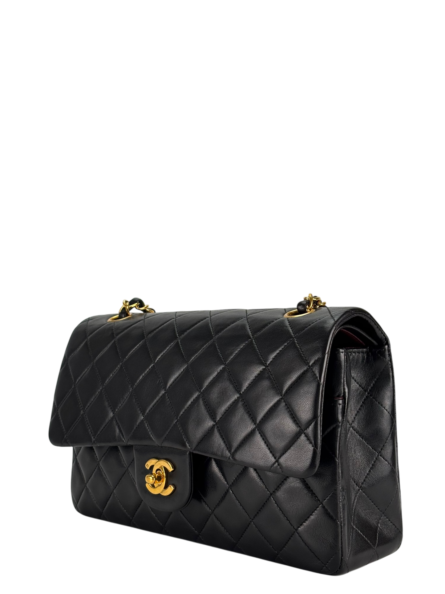 CHANEL - Medium Classic Double Flap Bag Matelasse Black Lambskin Gold Hardware (CF25)