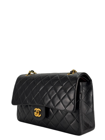 CHANEL - Medium Classic Double Flap Bag Matelasse Black Lambskin Gold Hardware (CF25)  