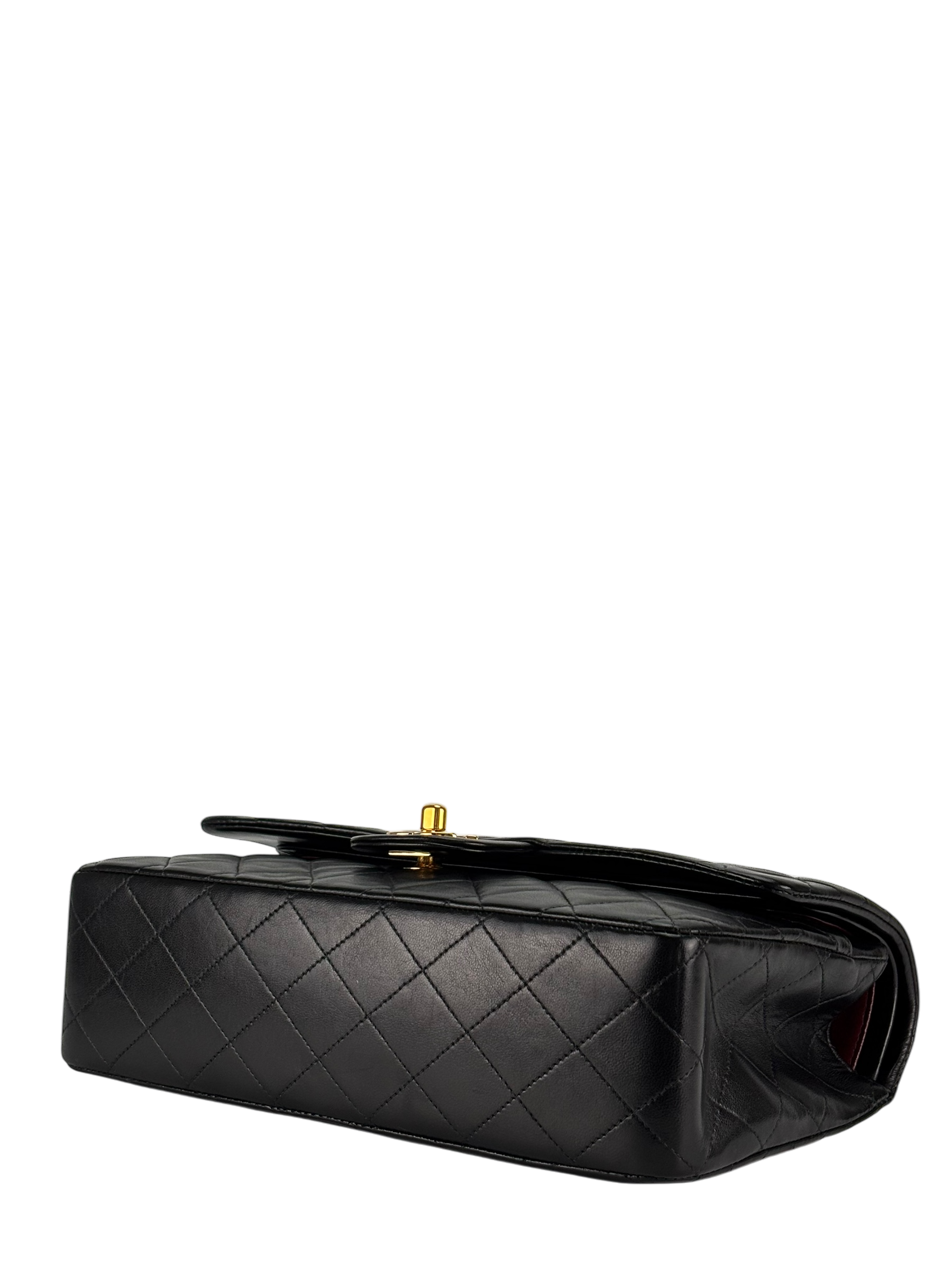 CHANEL - Medium Classic Double Flap Bag Matelasse Black Lambskin Gold Hardware (CF25)