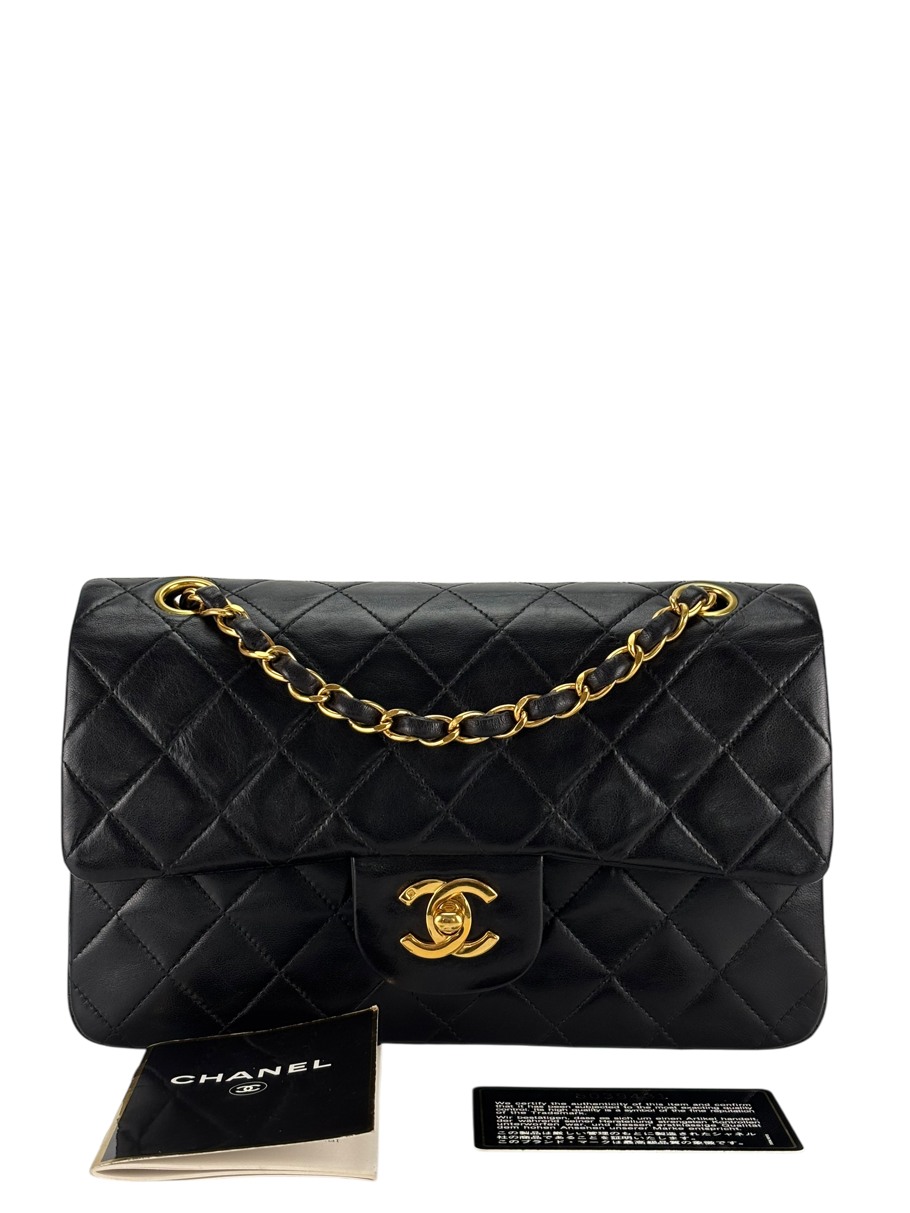 CHANEL - Small Classic Double Flap Bag Black Lambskin Gold Hardware (CF23)