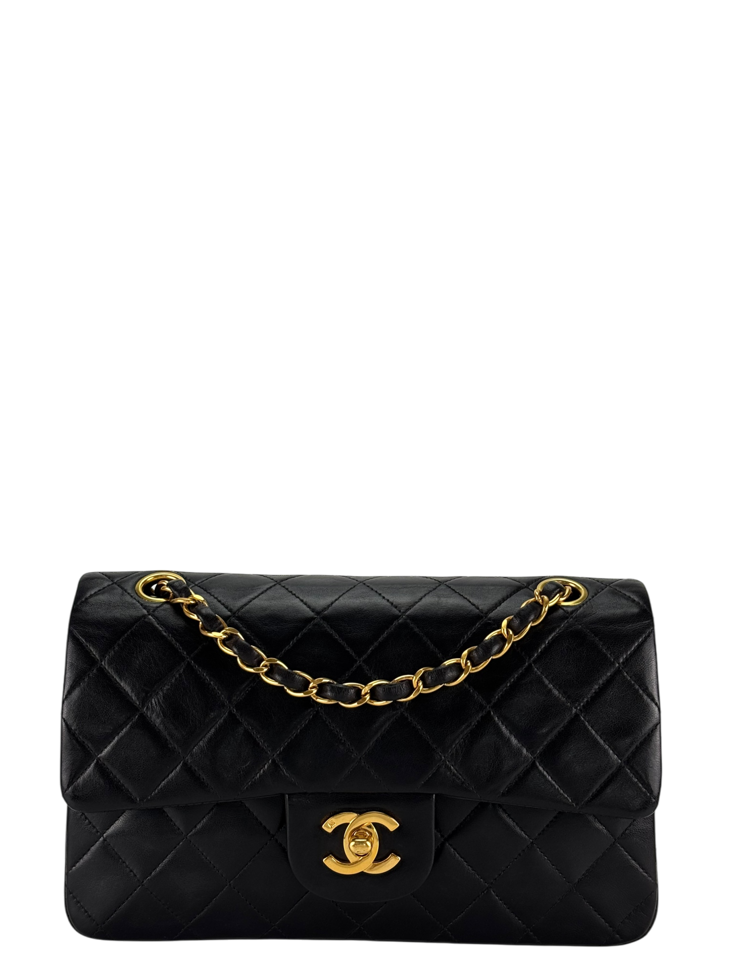 CHANEL - Small Classic Double Flap Bag Black Lambskin Gold Hardware (CF23)